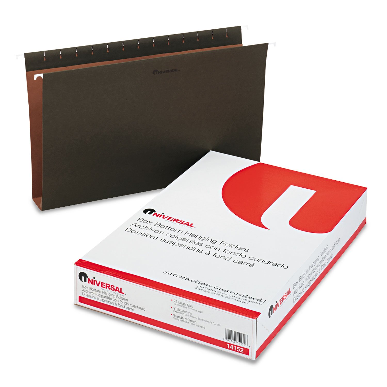 Universal 14152 2-Inch Box Bottom Pressboard Hanging Folders - Legal Size, Standard Green (25-Pack) for Office Filing, Document Organization & Storage