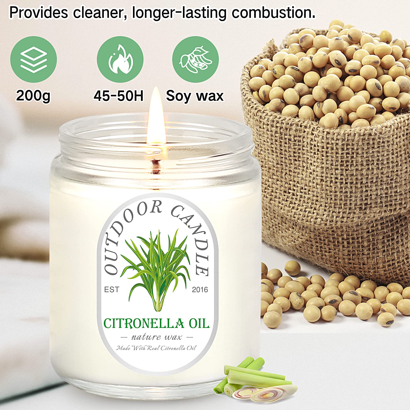6-Pack Citronella Candles - 7.1oz Soy Wax for Outdoor & Indoor Use - 270 Hours Burn Time - Perfect for Garden, Patio & Balcony