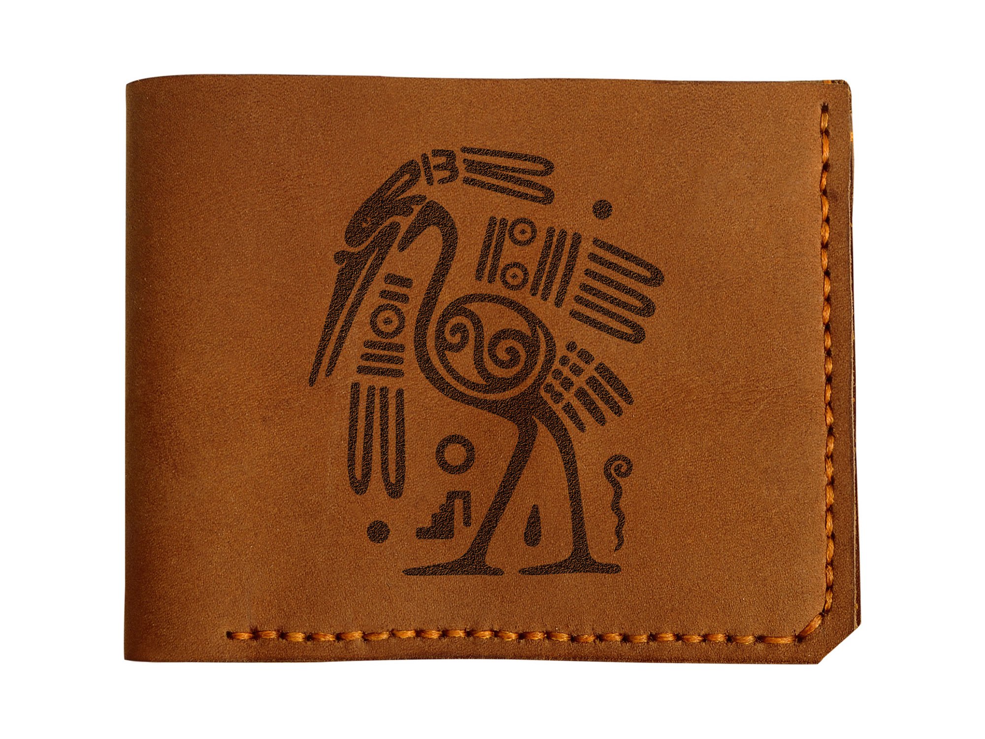 Authentic Handmade Mayan Symbol Leather Wallet for Men - Genuine Pull-Up Design, Perfect for Travel, Business & Everyday Use
