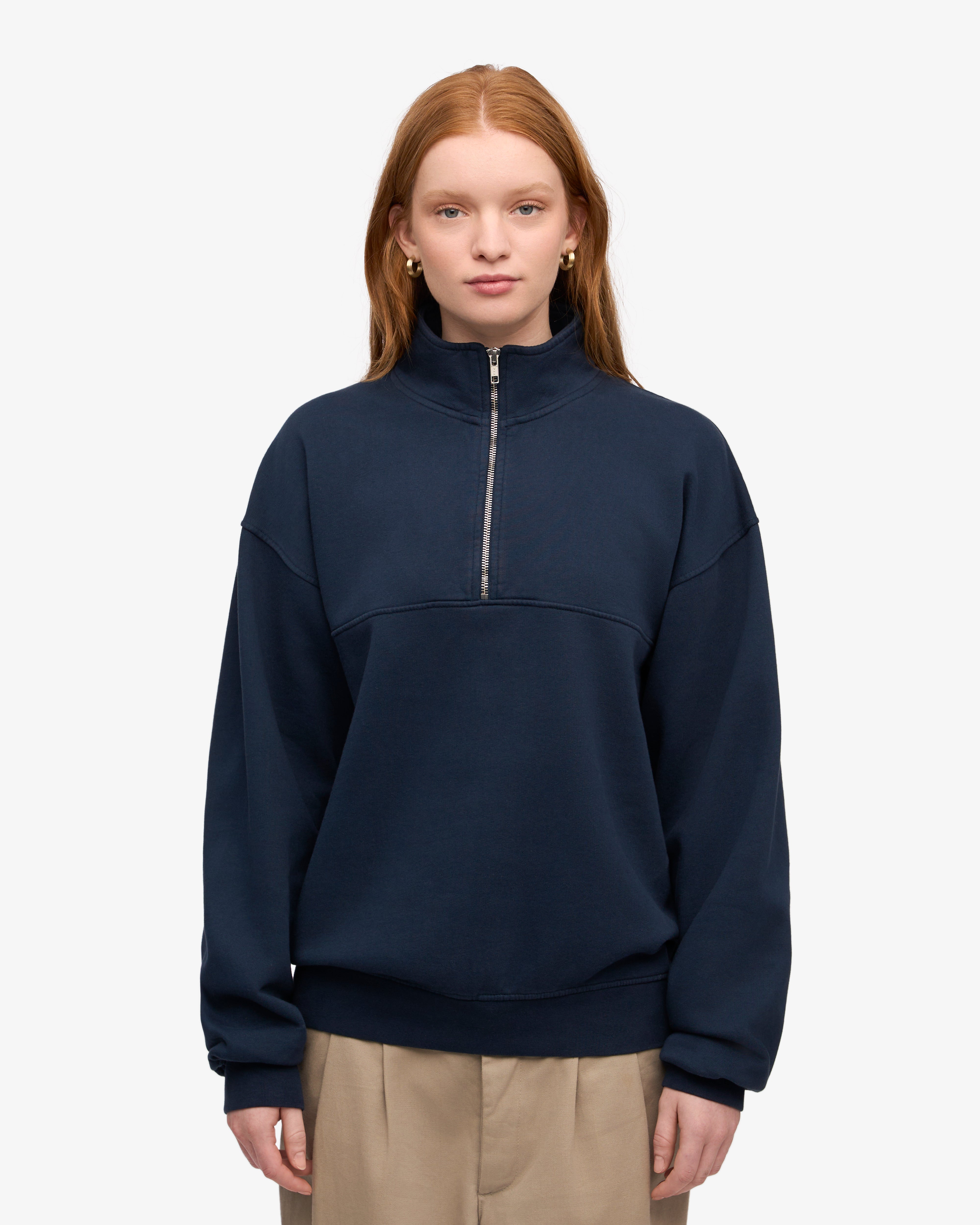 Organic Quarter Zip Sweater for Men - Navy Blue Pullover for Casual Wear & Outdoor Activities