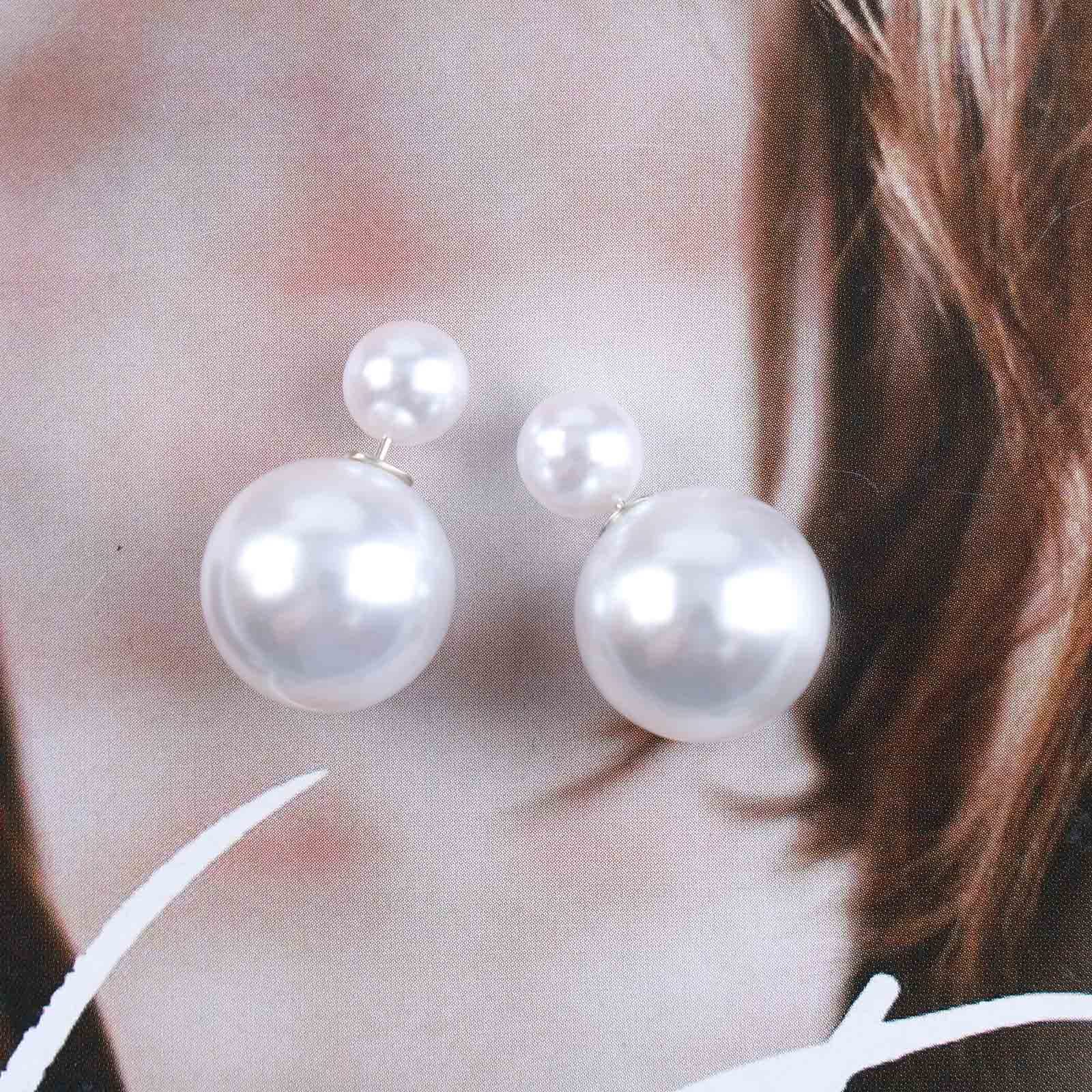 Vintage Pearl Ear Jacket Earrings - Large Double Side Silver Pearl Stud Earrings for Women | Elegant Front & Back Dangle Earrings for Parties, Weddings & Daily Wear