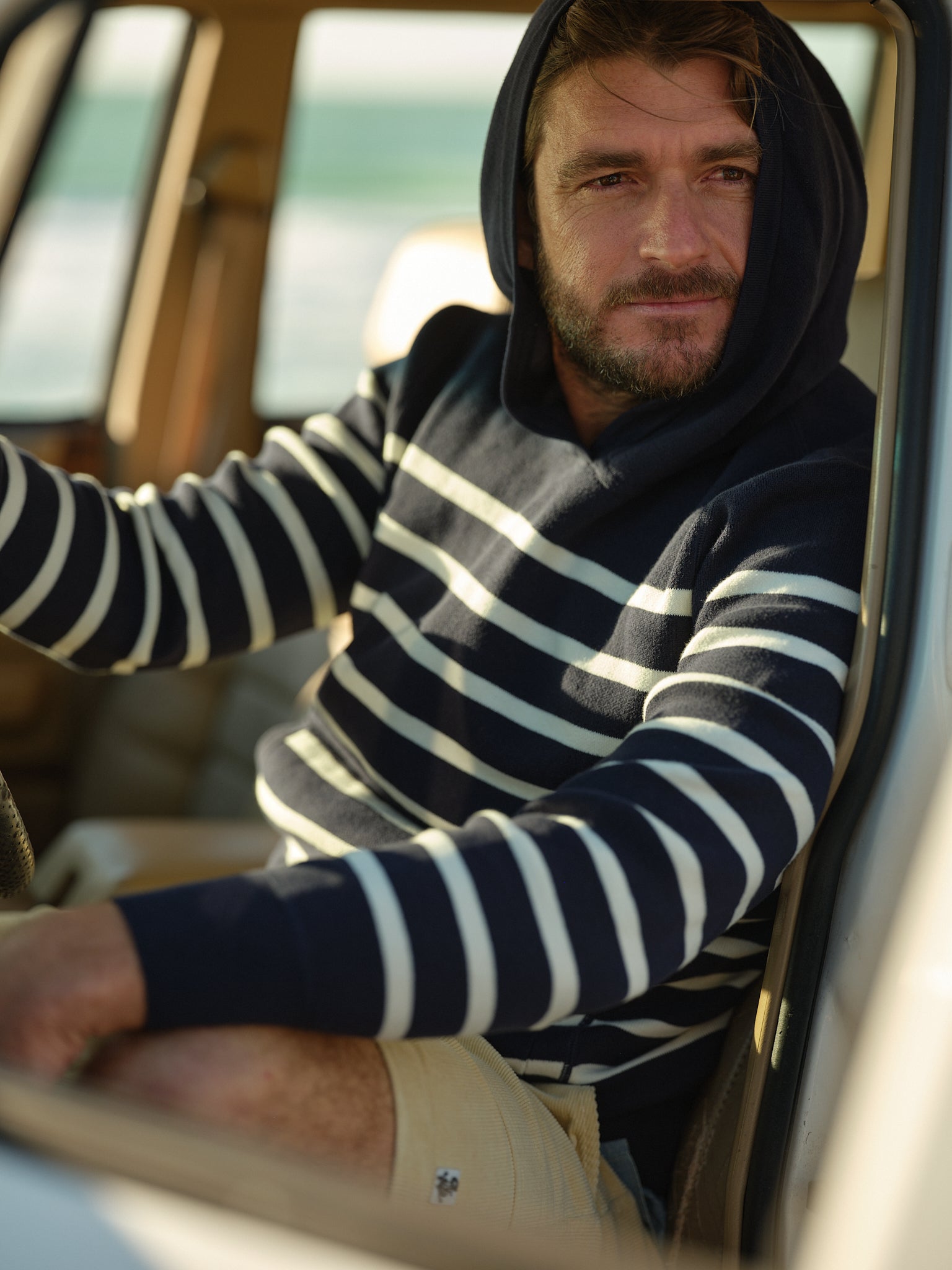 Wharf Knit Hoodie for Men & Women - Navy & White Striped Pullover Sweatshirt - Cozy Casual Wear for Fall & Winter - Perfect for Outdoor Activities & Lounge