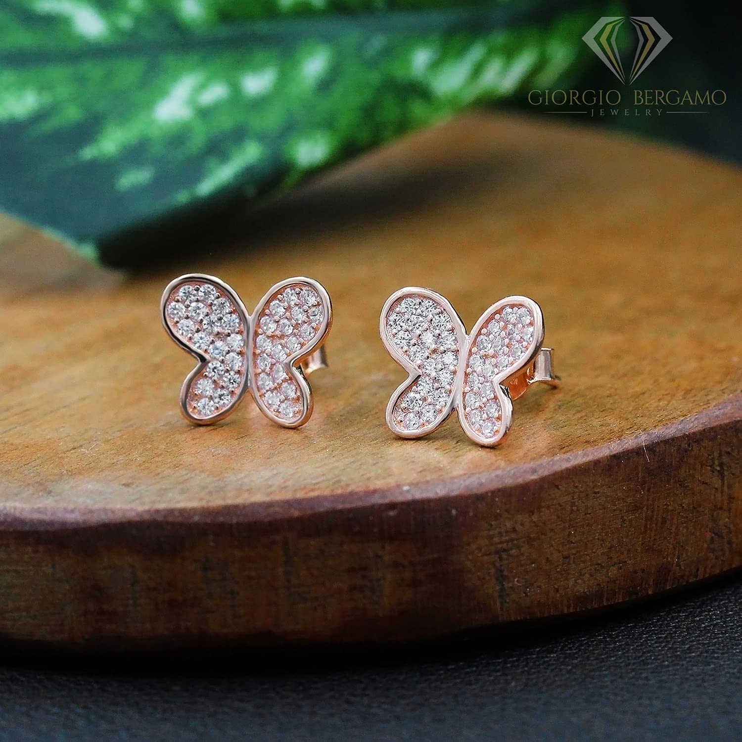 925 Sterling Silver Rose Gold Plated Butterfly Stud Earrings with Micro Pave CZ Cubic Zirconia - Elegant Jewelry for Women, Gift for Her, Perfect for Parties, Weddings & Everyday Wear
