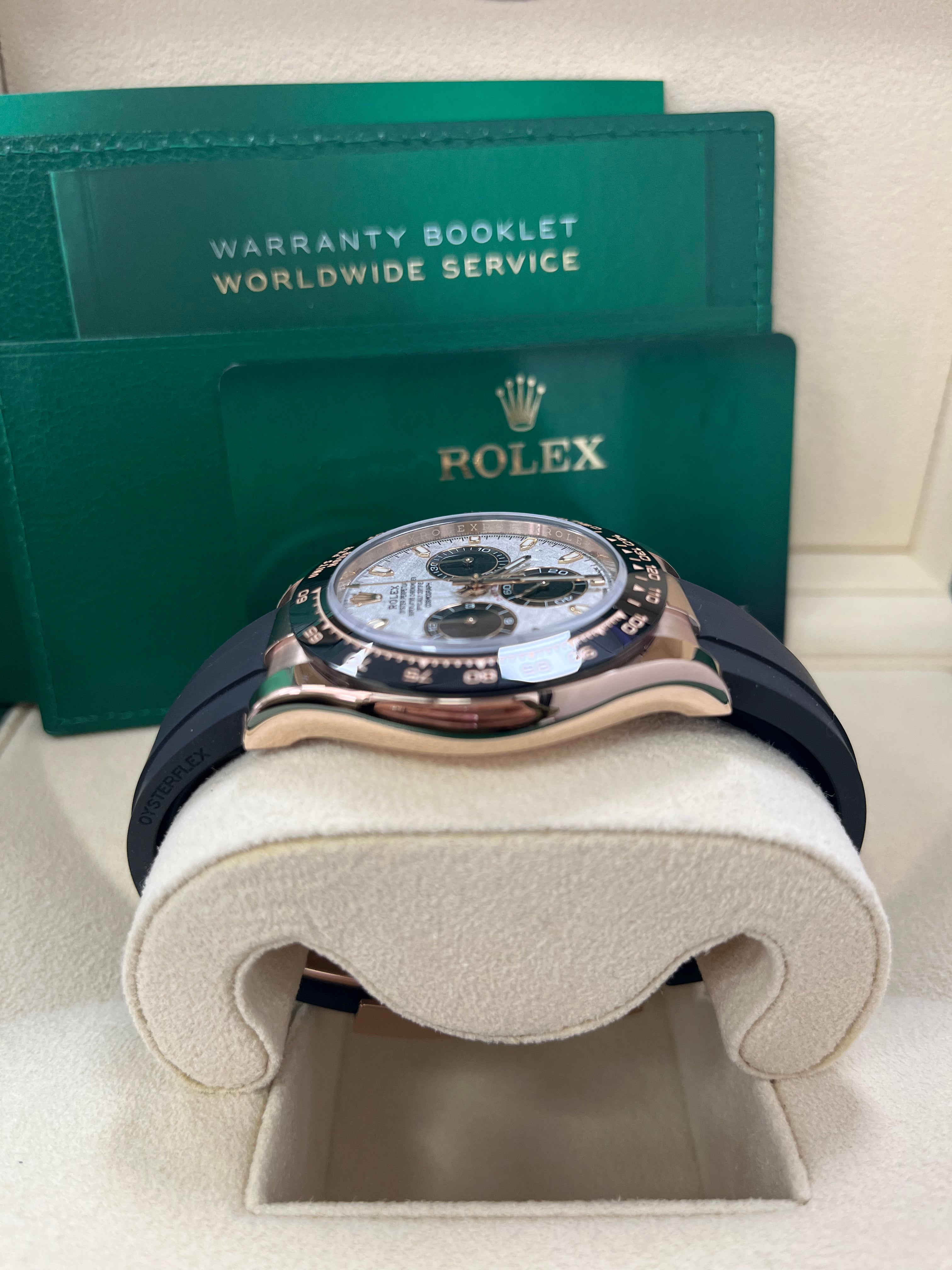 Rolex Daytona 40mm Everose Gold Cosmograph Watch - Meteorite Black Dial, Oysterflex Bracelet 116515LN | Luxury Men's Chronograph for Business & Special Occasions