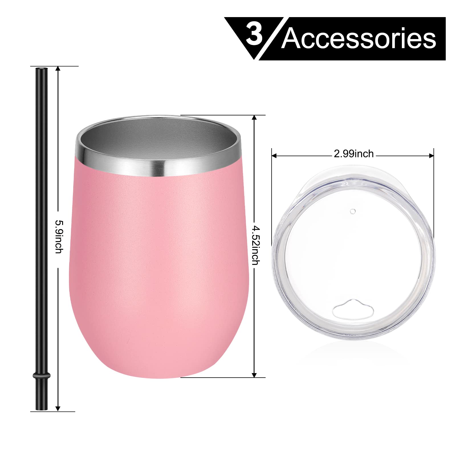 VEGOND 12-Pack Stainless Steel Stemless Wine Tumblers, 12oz Double Wall Vacuum Insulated Cups with Lids & Straws - Keeps Drinks Hot/Cold - Perfect for Wine, Coffee, Cocktails, Iced Tea at Home, Office, or Outdoor Parties