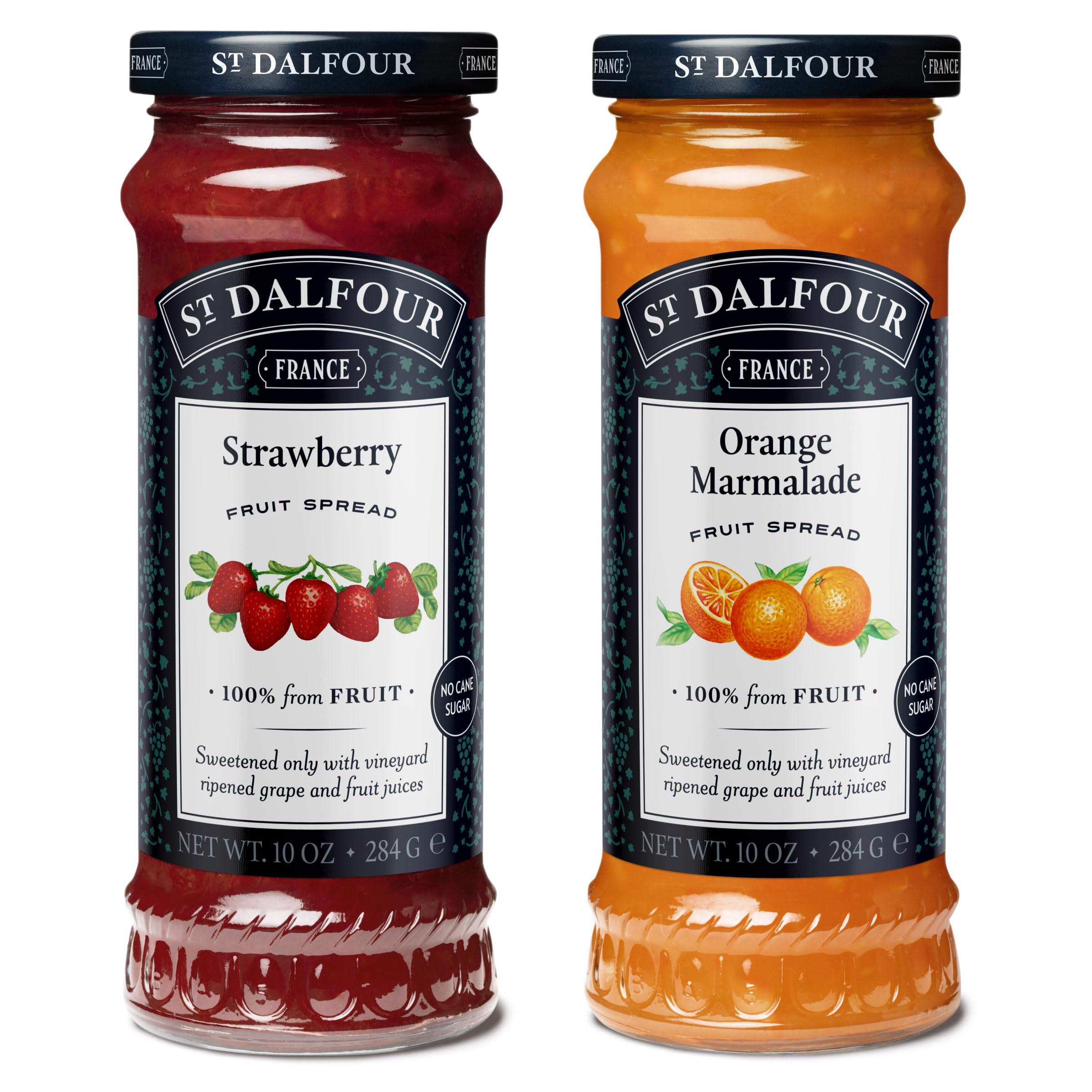 St. Dalfour Strawberry & Orange Marmalade French Fruit Spread Bundle, 10 oz Each - 100% Natural Fruit Preserves, No Artificial Ingredients, Non-GMO, Gluten-Free | Perfect for Toast, Yogurt, Desserts & Gift Baskets