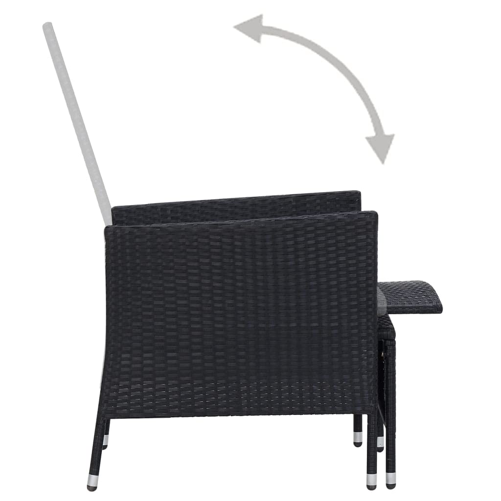 CHARMMA 2-Piece Outdoor Patio Lounge Set with Weather-Resistant Cushions - Black Poly Rattan Furniture (17KG) - Perfect for Backyard, Garden, Poolside Relaxation