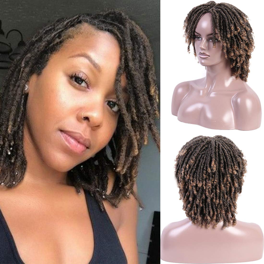Faux Locs Crochet Hair Wigs for Black Women - Ombre 2-Tone Dreadlock Wigs with Curly Ends (#T1B/27) | Perfect for Protective Styling, Cosplay & Everyday Wear
