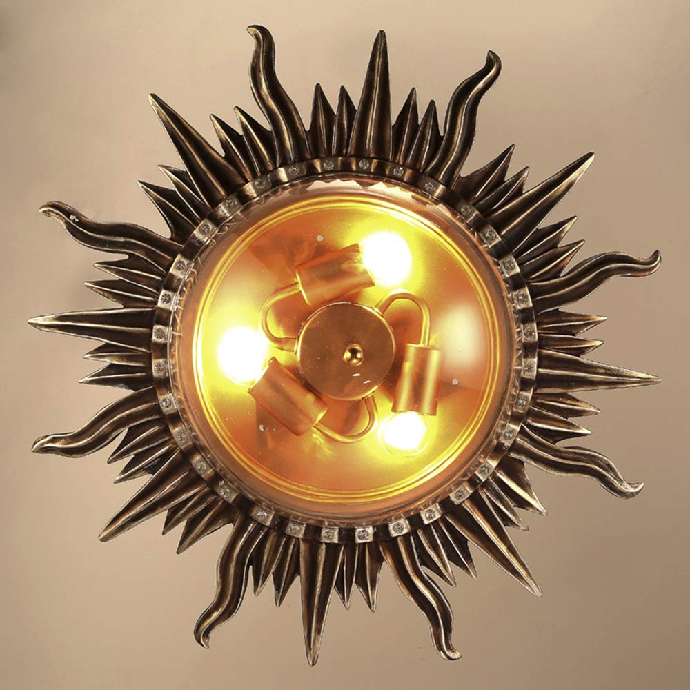 Vintage Industrial LED Flush Mount Ceiling Light Fixture - 3-Light Metal & Glass Sun Design for Living Room, Foyer, Cafe & Restaurant | Retro Hanging Pendant Lighting for Home & Commercial Spaces