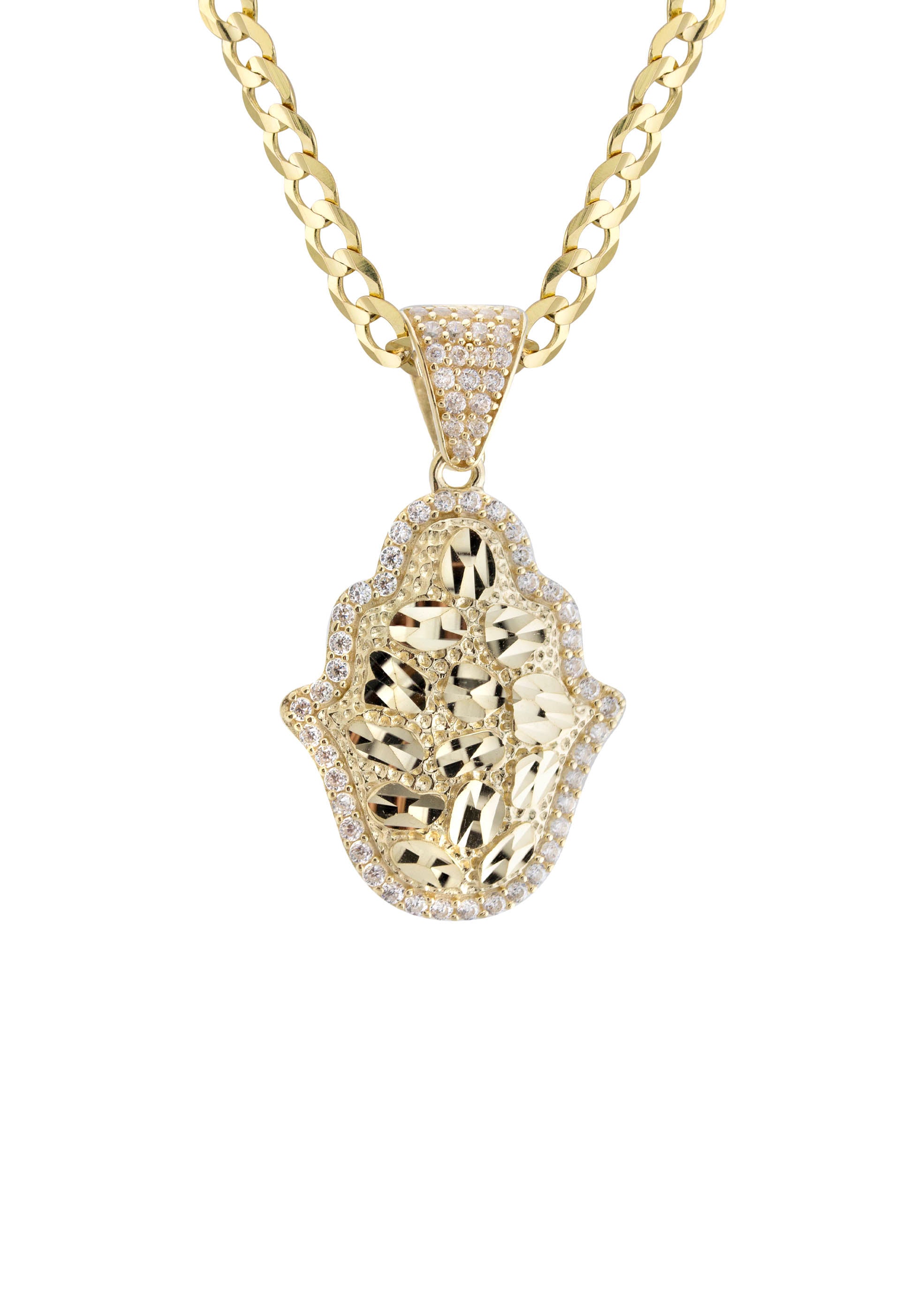 10K Yellow Gold Hamsa Hand Nugget Necklace - 3.5
