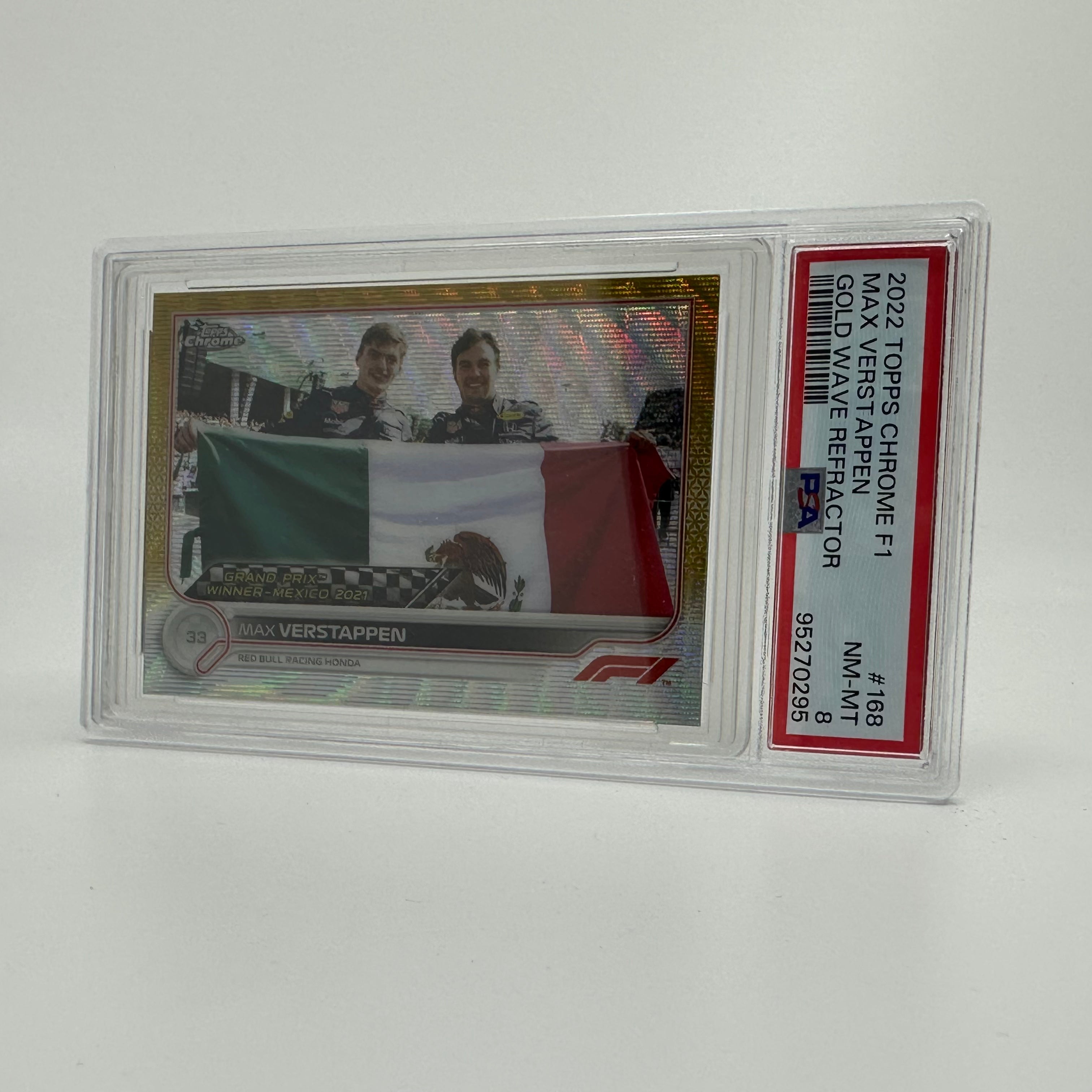 PSA 8 2007 Max Verstappen Grand Prix Winners #168 Gold Wave Refractor Trading Card - Perfect for F1 Collectors and Racing Memorabilia Displays