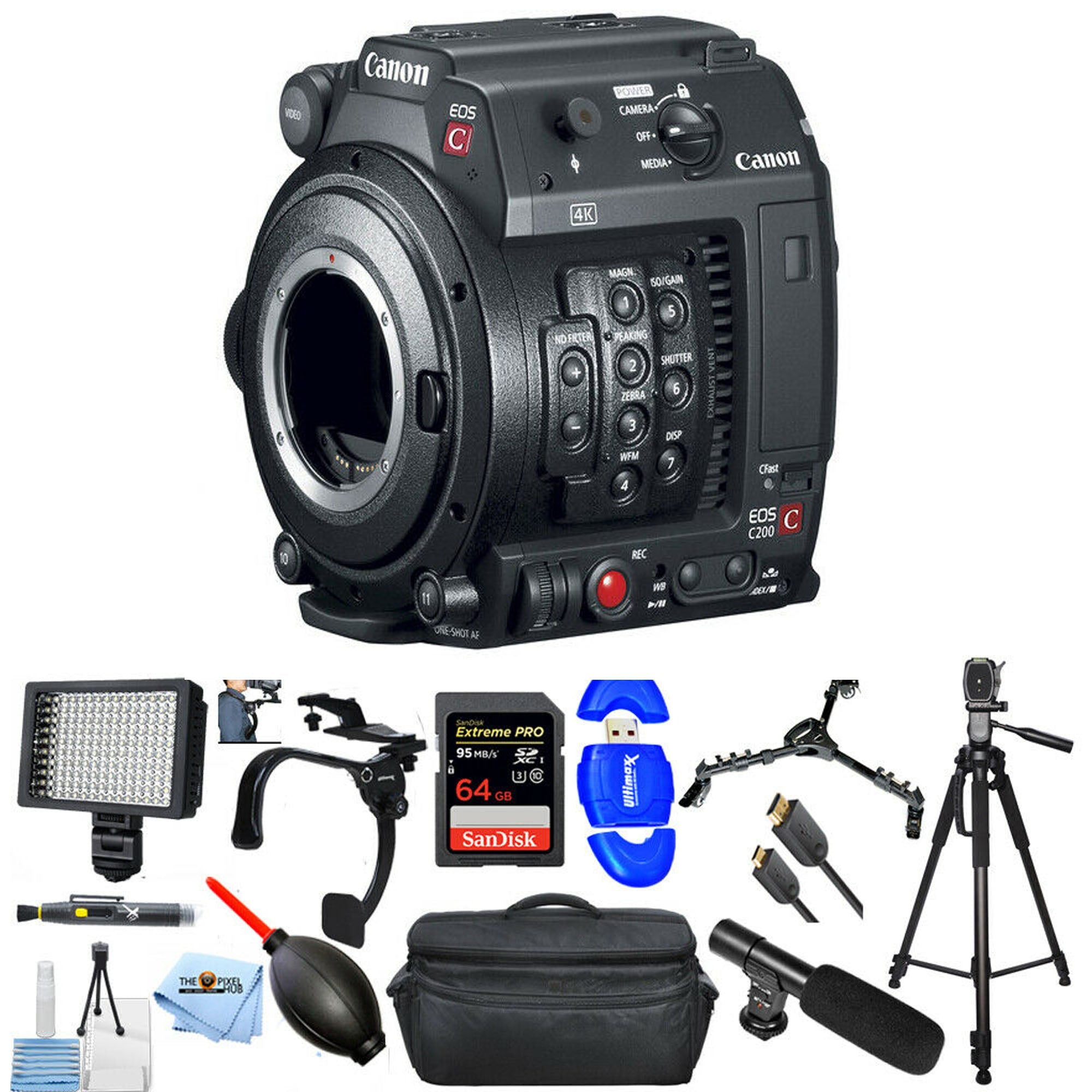 Canon EOS C200 4K Cinema Camera with EF Mount, 64GB Memory, LED Light & Tripod Bundle - Professional Filmmaking for Movies, Documentaries & YouTube Videos