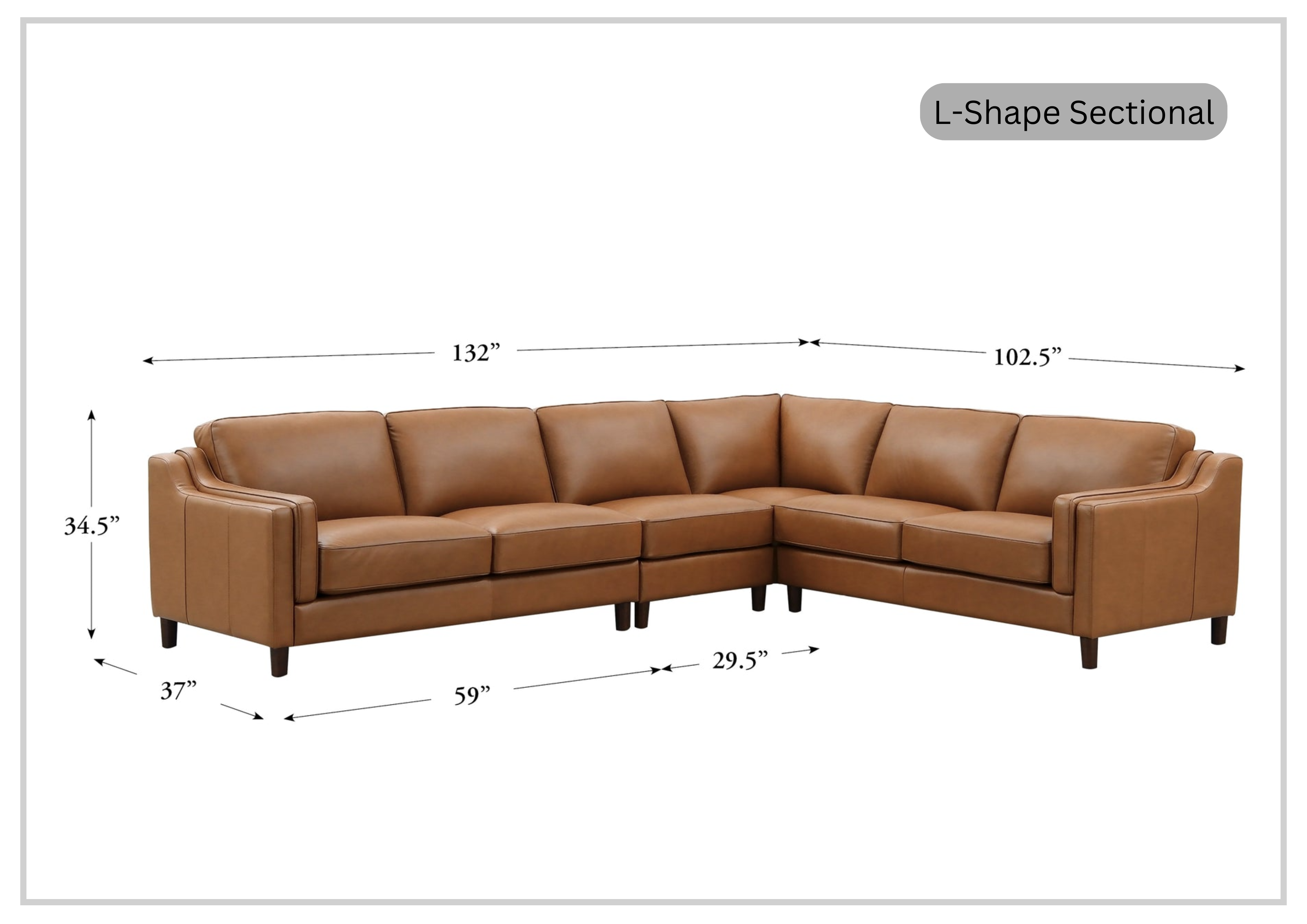 Hydeline Bella L-Shaped Brown Leather Sectional Sofa - Modern Reclining Couch for Living Room, Home Theater & Office - Soft Genuine Leather, Spacious Seating, Stylish Comfort