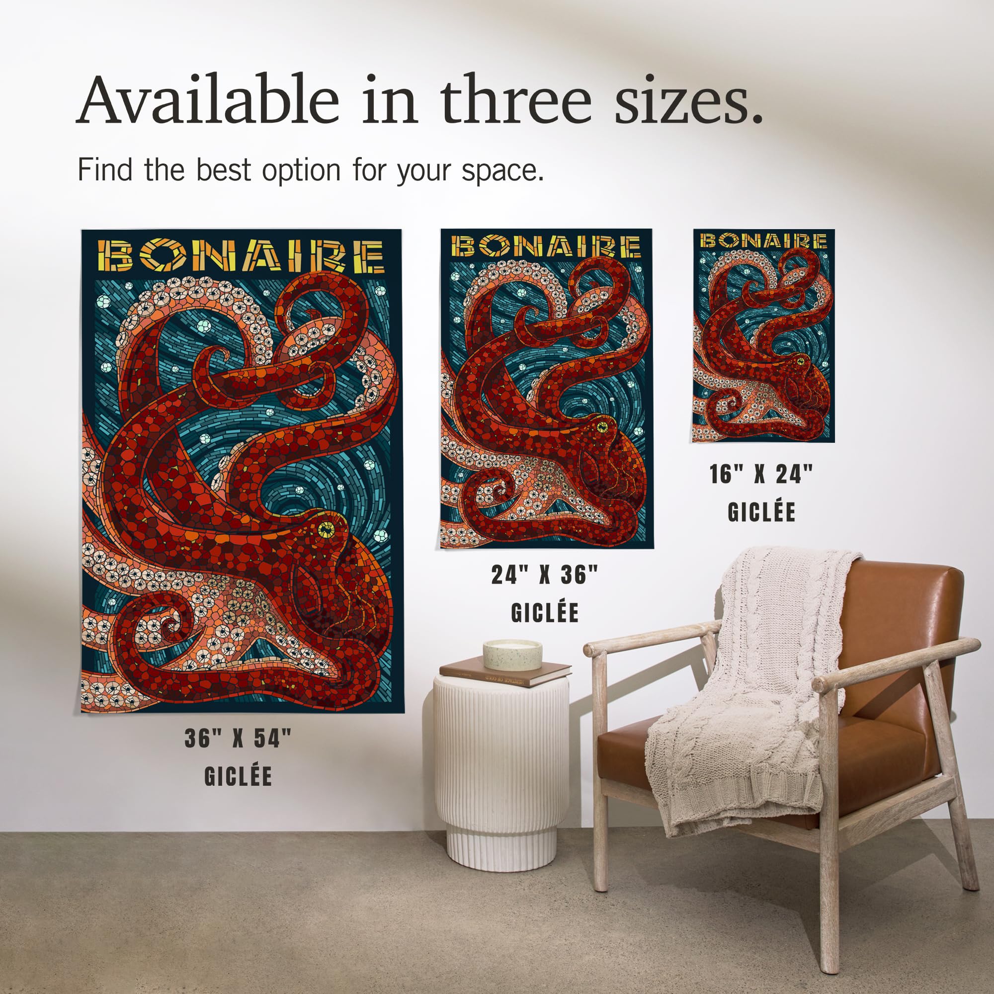 Lantern Press 16x24 Inch Giclee Art Print - Bonaire Dutch Caribbean Octopus Mosaic Wall Decor | Perfect for Living Room, Bedroom & Office
