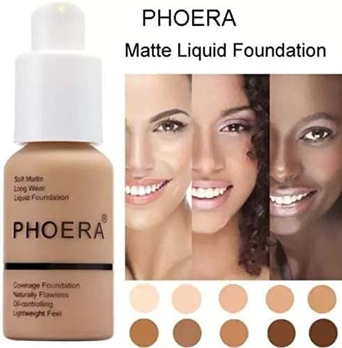 Glamza Phoera Full Coverage Foundation Makeup Set - 24-Hour Long Lasting Oil Control, Matte Flawless Concealer Cream - Includes 4x 30ml Foundations & Silicone Blender Sponge (103 Warm Peach) - Perfect for Daily Wear, Special Occasions & Photography