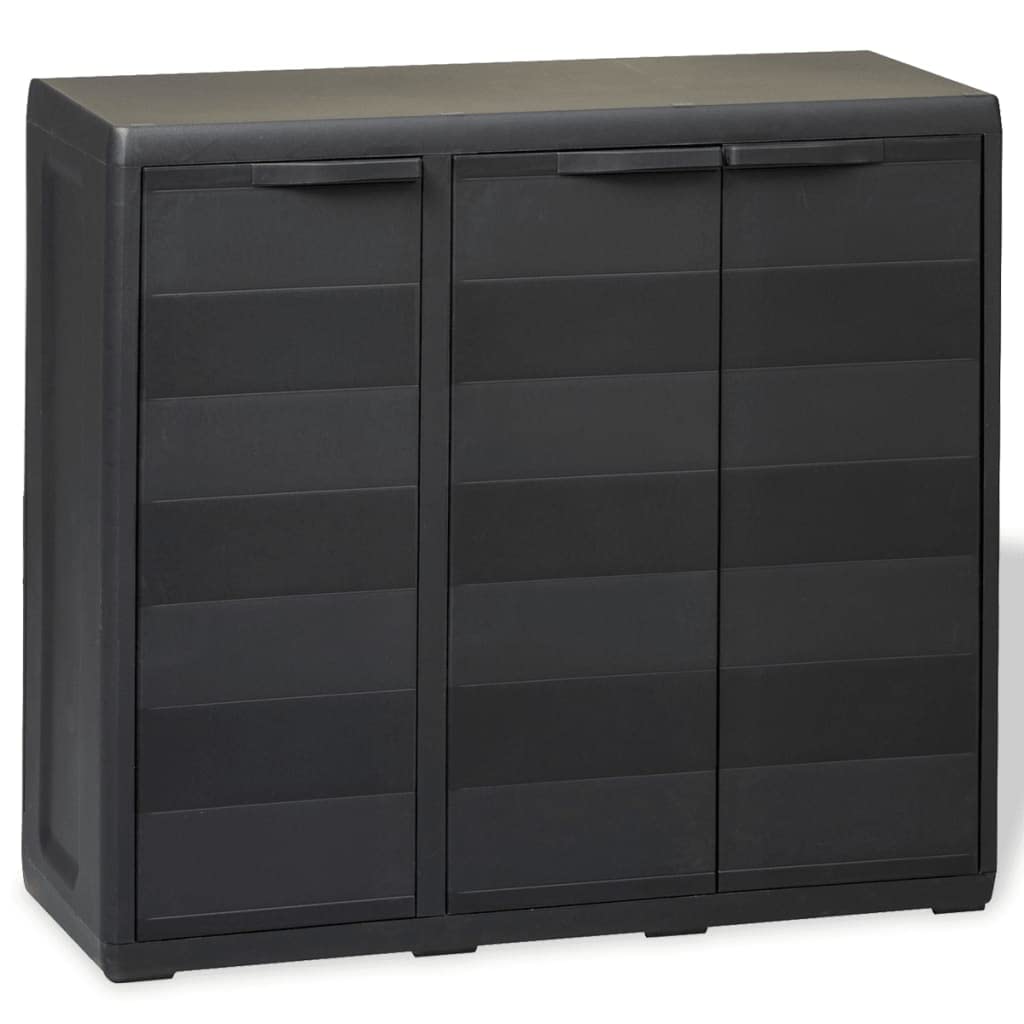 SKM Black Garden Storage Cabinet with 2 Shelves - Outdoor Organizer for Tools, Pots & Gardening Supplies | Perfect for Patio, Backyard & Shed Organization