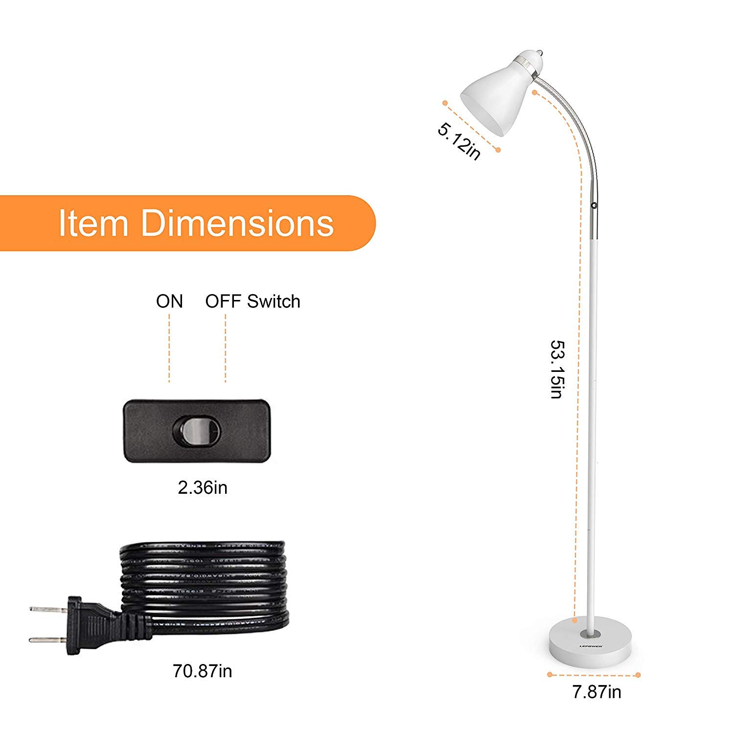 LEPOWER Adjustable Gooseneck Floor Lamp with Heavy Metal Base - Modern Standing Reading Light for Office, Bedroom & Living Room - Perfect Task Lighting for Study, Relaxation and Home Decor