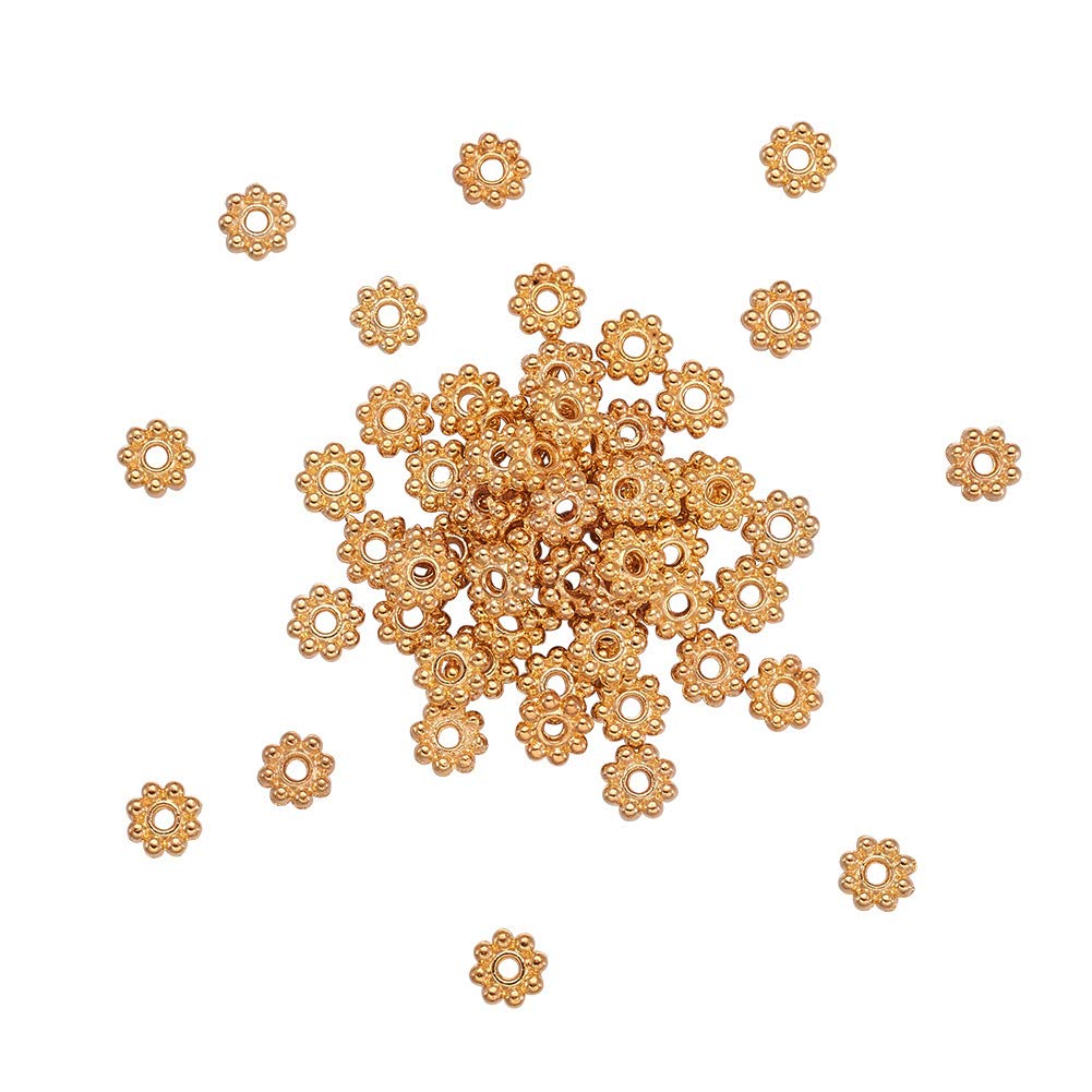 Craftdady 300Pcs 5x1.5mm Golden Daisy Flower Spacer Beads with Snowflake Charms - 1mm Hole for DIY Jewelry Making, Necklaces, Bracelets & Earrings - Perfect for Handmade Gifts and Craft Projects