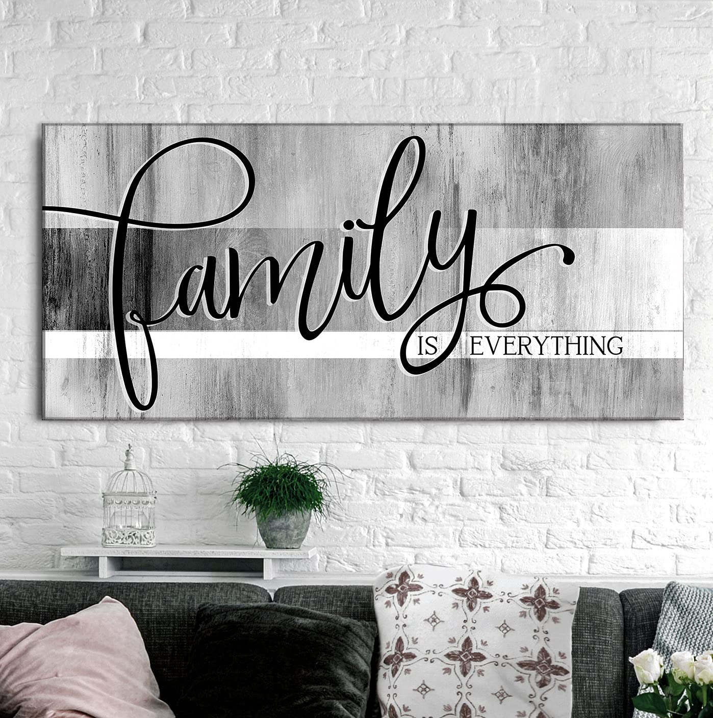 Farmhouse Family Wall Art - Large Canvas Decor for Living Room (Grey, 42x19)