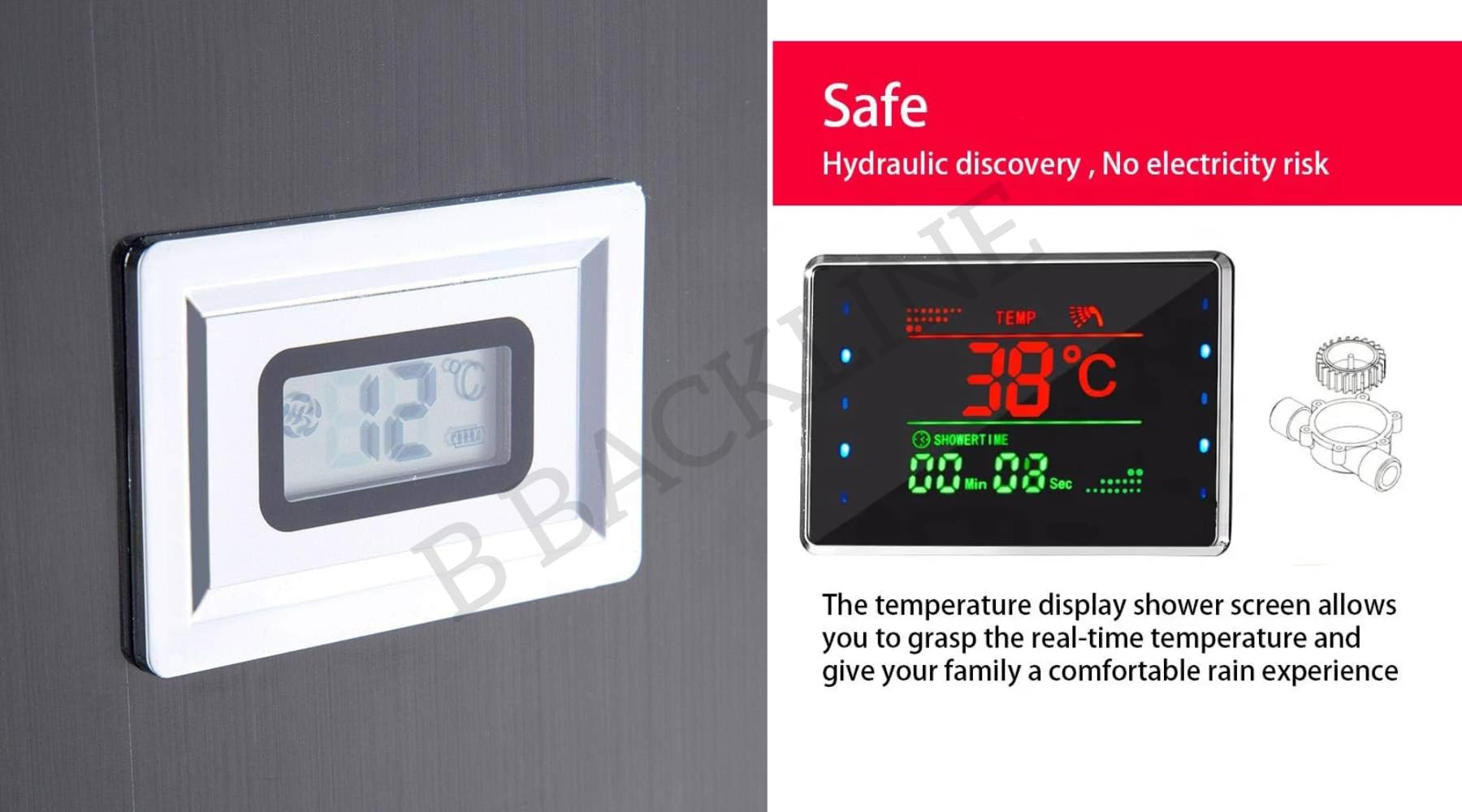 Premium 304 Stainless Steel 6-in-1 Shower Panel System with LED Rainfall, Waterfall, Hand Shower & Body Massage Jets - Black Glossy Finish for Luxurious Bathroom Spa Experience - Perfect for Modern Home Renovation and Relaxing Shower Sessions