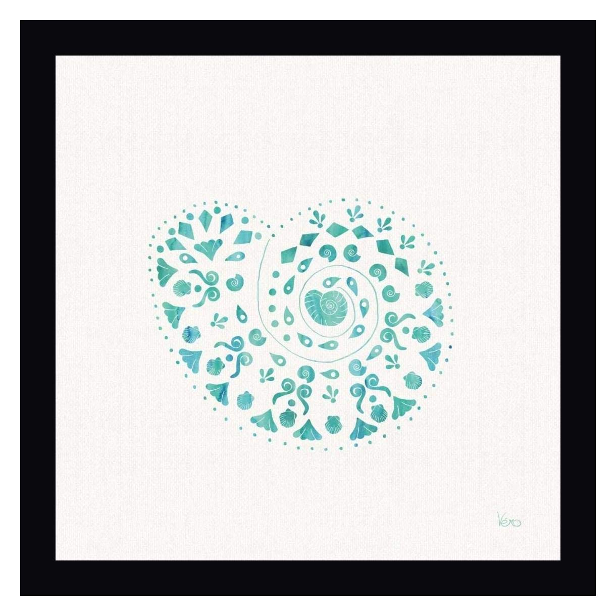 Veronique Charron Sea Charms IV Teal Framed Canvas Art Print - 24x24 Inch Modern Ocean Wall Decor - Ready to Hang Black Frame - Perfect for Beach House, Living Room or Bedroom Wall Art