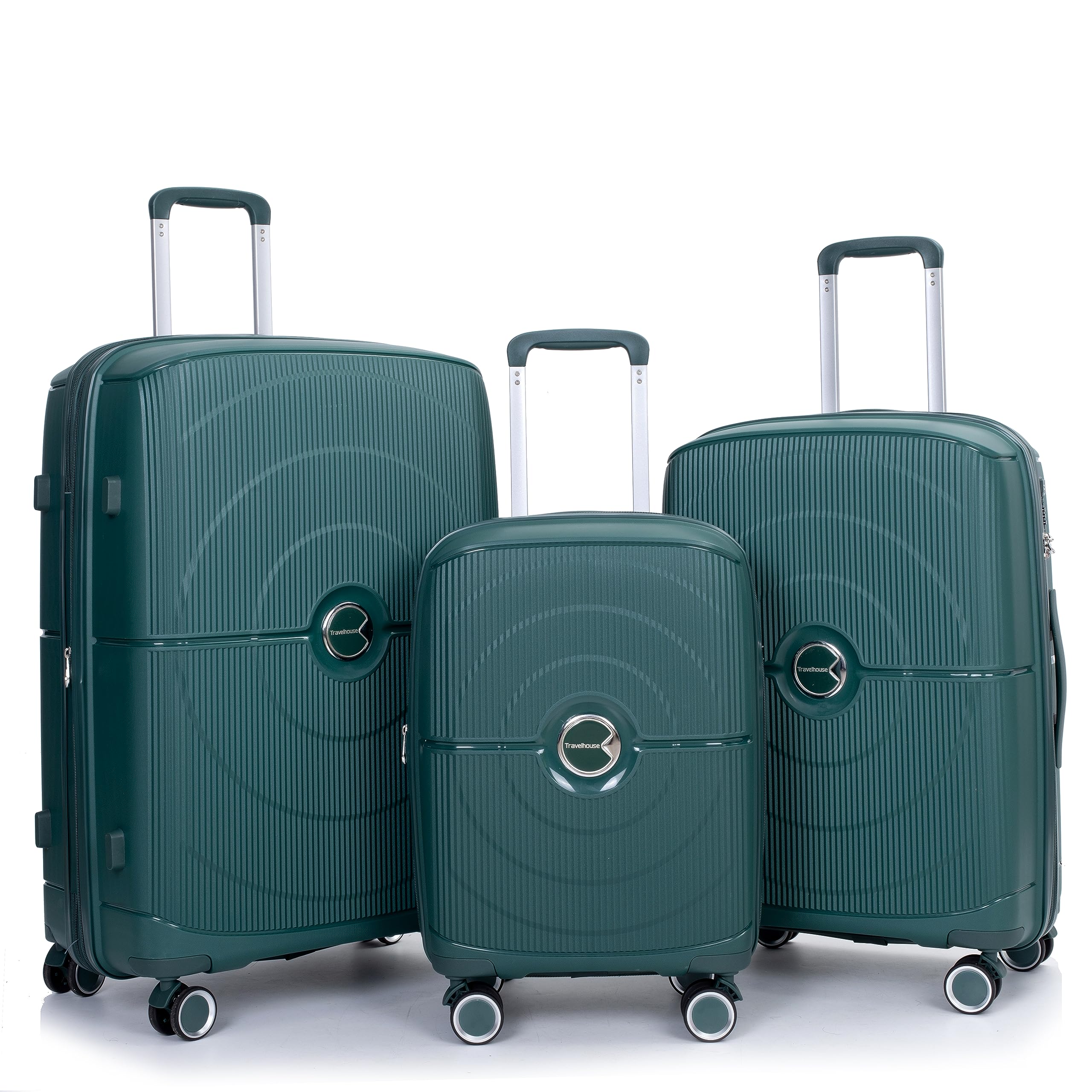 Travelhouse Expandable 3-Piece Hardshell Luggage Set with Spinner Wheels & TSA Locks - Lightweight PP Suitcases for International Travel (Deep Green) | Perfect for Family Vacations, Business Trips & Long-Haul Flights
