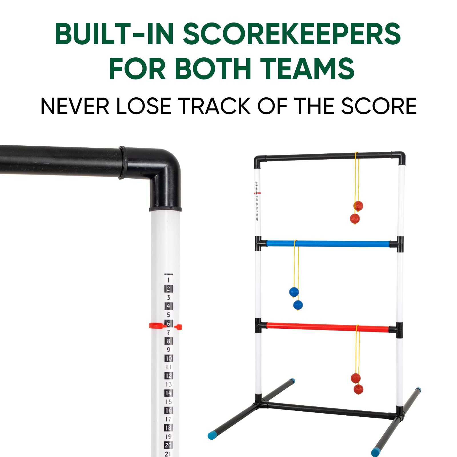 Premium Ladder Toss Game Set with 6 Rubber Balls & Carrying Case - Outdoor Backyard Lawn Games for Adults, Kids, Family - Perfect for Camping, Beach, BBQ Parties, Tailgating & Backyard Fun - Easy Setup & Portable (Black)