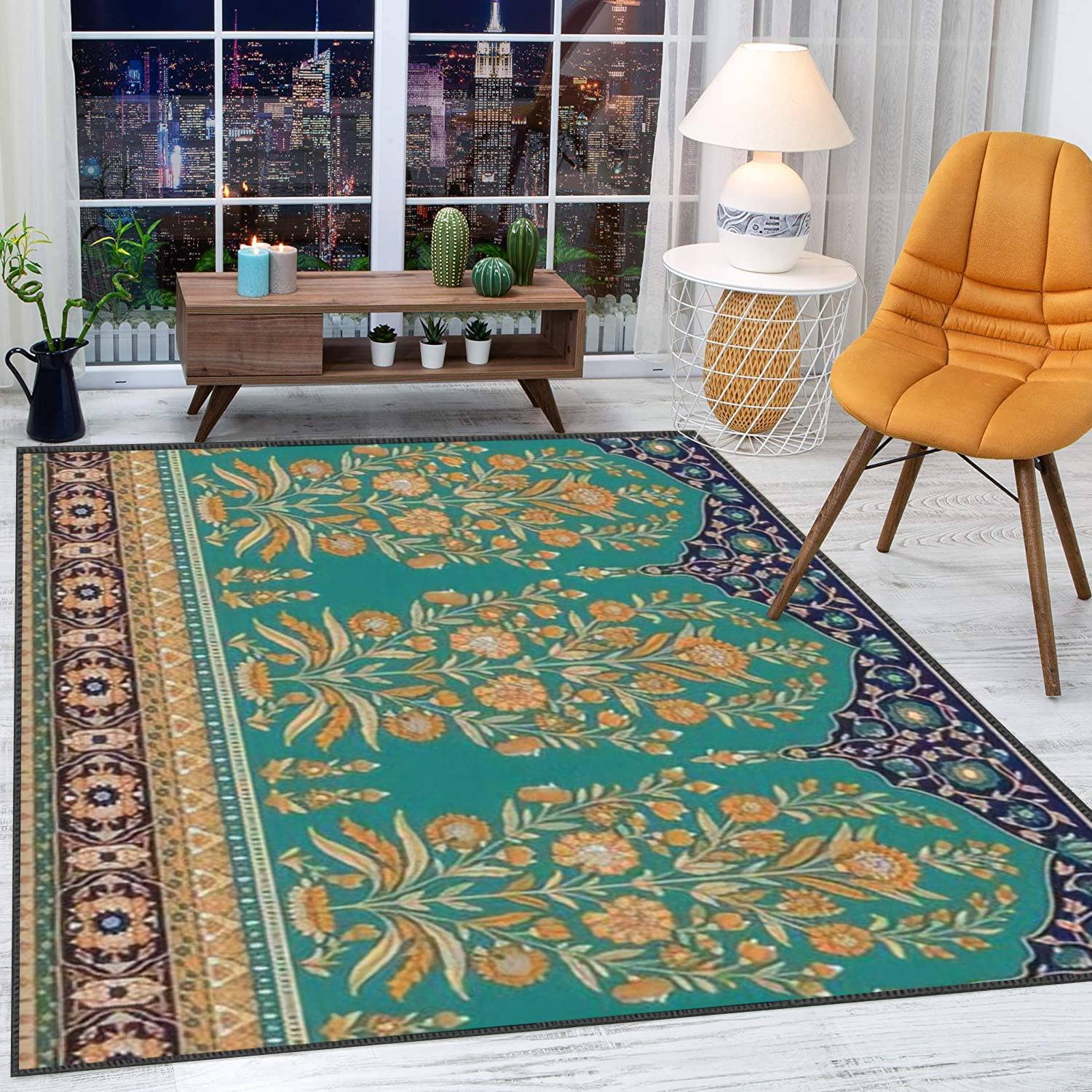 Modern Soft Large Area Rug - Non-Slip Traditional Indian Motif Carpet for Living Room, Bedroom, Playroom - Home Decor Throw Rug for Boys & Girls - Perfect for Family Gatherings, Kids Playtime and Cozy Home Atmosphere