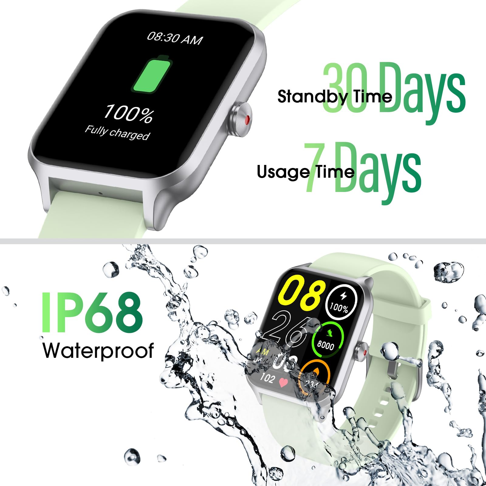 Smart Watch for Women & Men - No App/Phone Required, 42mm Fitness Tracker with Heart Rate Monitor, Sleep Tracking, Pedometer, IP68 Waterproof - Compatible with Android & iOS Phones - Perfect for Running, Swimming & Daily Activity Tracking