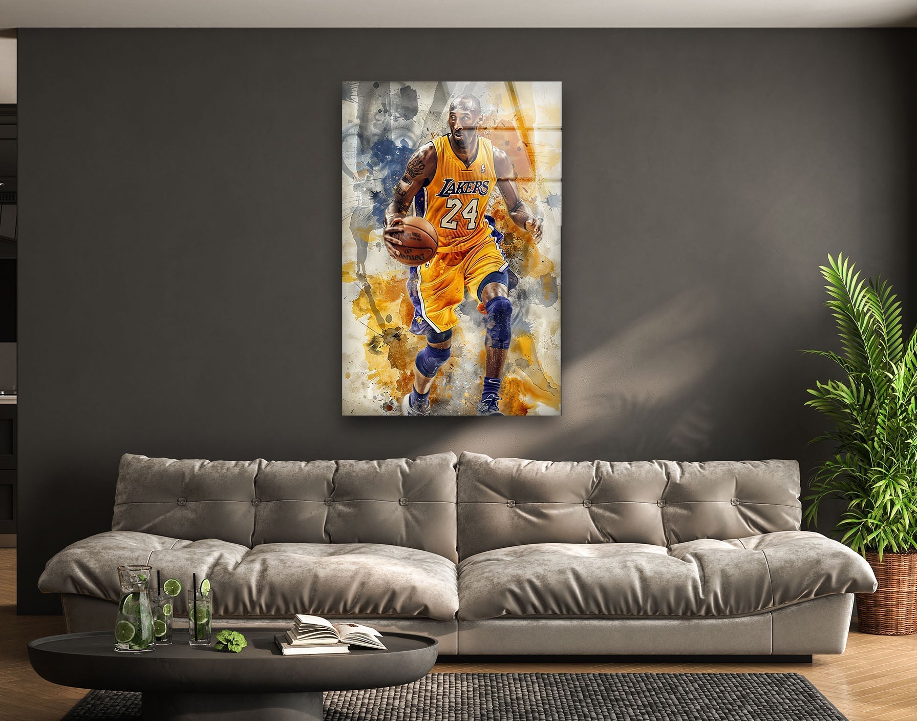 Kobe Bryant Basketball Wall Art - Stained Glass Tribute for Lakers Fans - Perfect for Home, Office, and Sports Memorabilia Collections