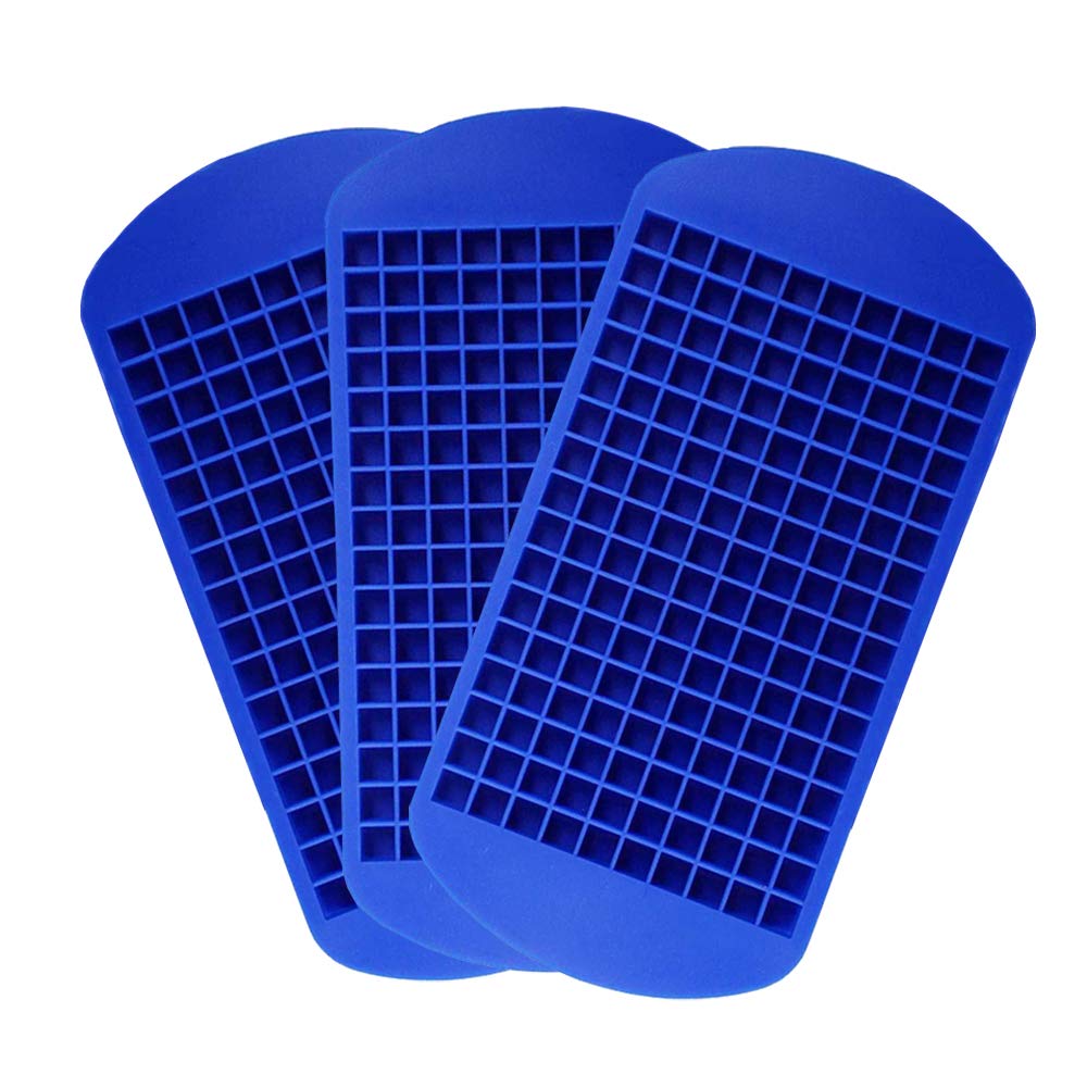 3Pcs Silicone Mini Ice Cube Trays - 160 Grids Square Ice Molds for Freezer, Baby Food, Whiskey & Cocktails | BPA-Free Flexible Ice Cube Maker for Drinks, Smoothies & Party Beverages (Blue) - Perfect for Home Bars, Baby Meal Prep & Summer Refreshments