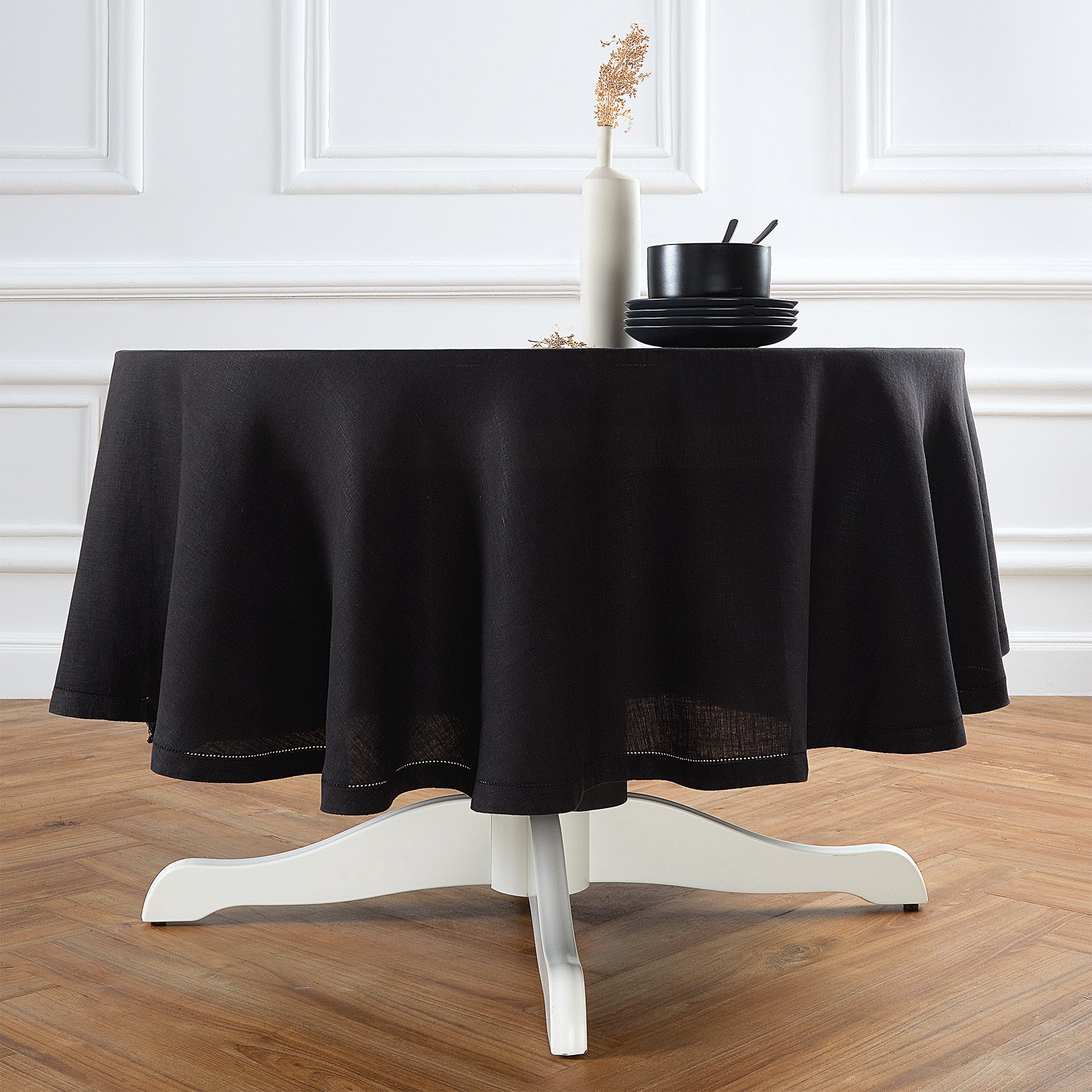 Sonoma Hemstitch Round Tablecloth - 60 Inch White Linen Table Cover for Dining, Parties & Special Events | Elegant & Durable Home Decor