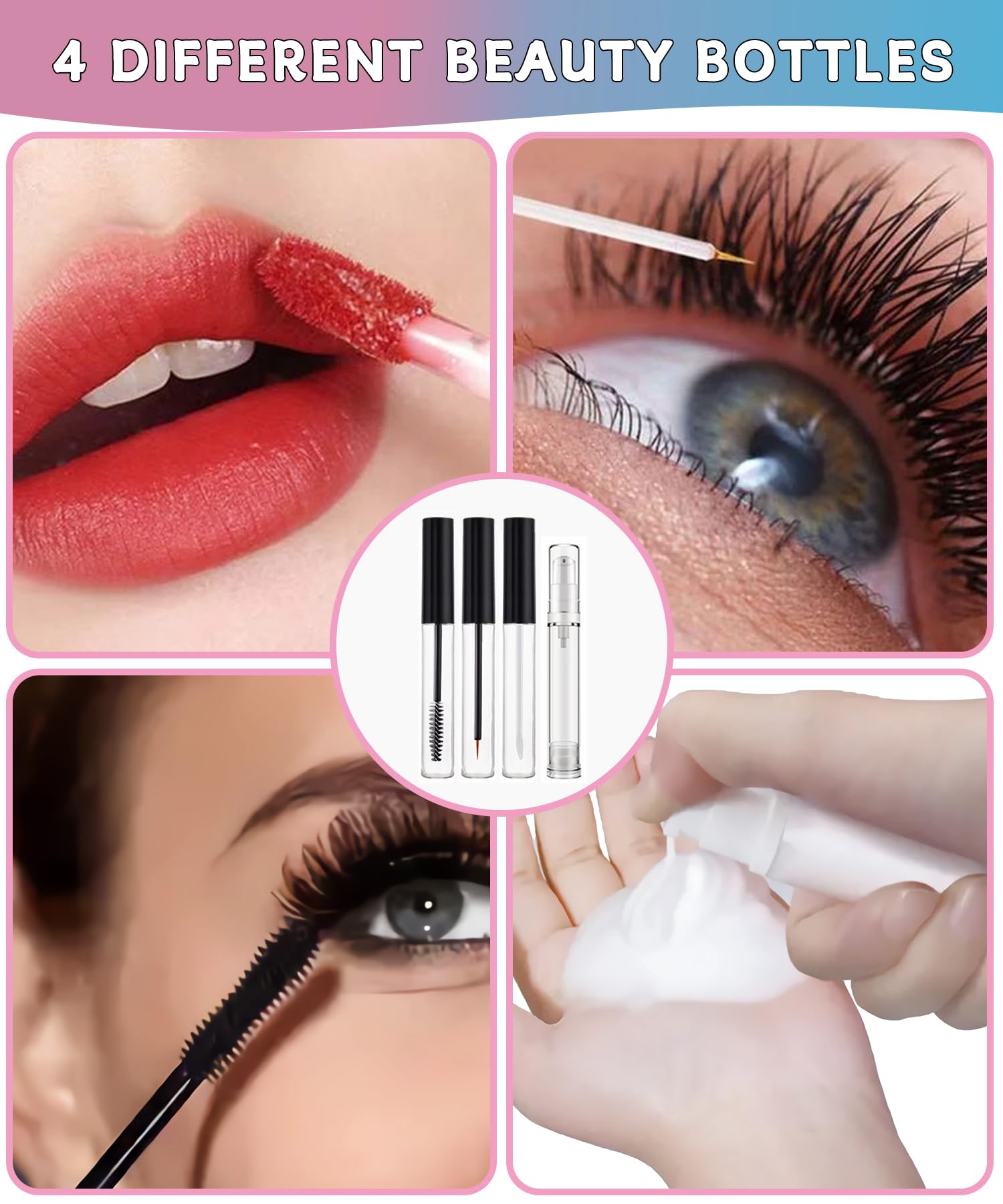 3 Pack 10ml Clear Mascara Tubes with Wands + 2 Pack 10ml Airless Pump Bottles | Empty Eyeliner & Lip Gloss Containers with Leak-Proof Stoppers | Premium Refillable Cosmetic Bottles for DIY Beauty, Travel & Professional Makeup Kits