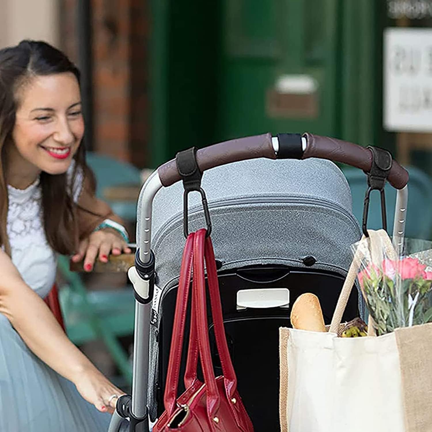 Premium Black Leather Buggy Clips (2-Pack) - Heavy Duty Stroller Hooks for Baby Prams & Pushchairs - Secure Shopping Bags, Diaper Bags, Backpacks & Travel Essentials - Perfect for New Moms & On-the-Go Parents (Black) - Ideal for Grocery Trips, Park Outings & Family Vacations