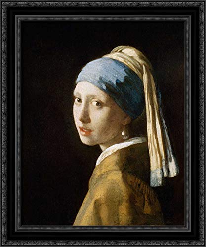Johannes Vermeer Girl with The Pearl Earring 20x23 Black Ornate Framed Canvas Art Print - Perfect for Living Room, Bedroom & Office Wall Decor