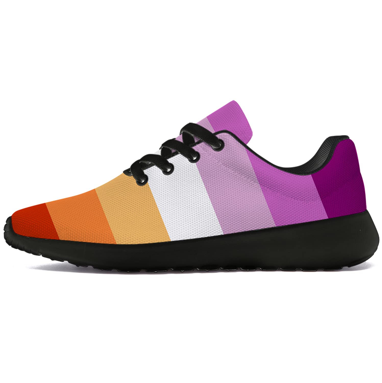 LGBTQ Pride Running Shoes for Men & Women - Comfortable Walking & Tennis Sneakers with Sunset Lesbian Flag Design - Size 10 Men/11.5 Women in Black - Perfect for Pride Parades, Gym Workouts & Casual Wear