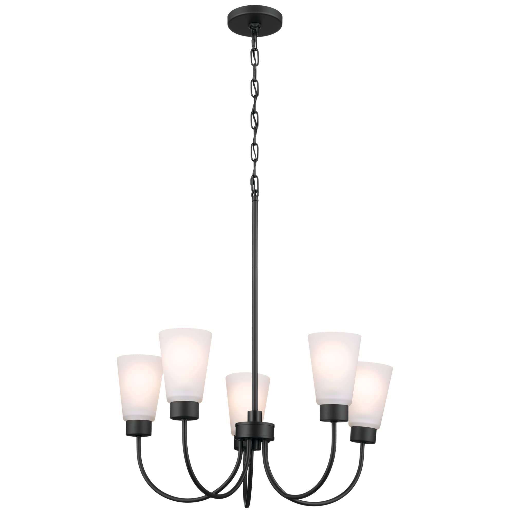 Kichler Erma 5-Light Black Chandelier with Satin Etched Glass - Traditional Ceiling Light Fixture for Living Room, Dining Room, Bedroom or Entryway (24