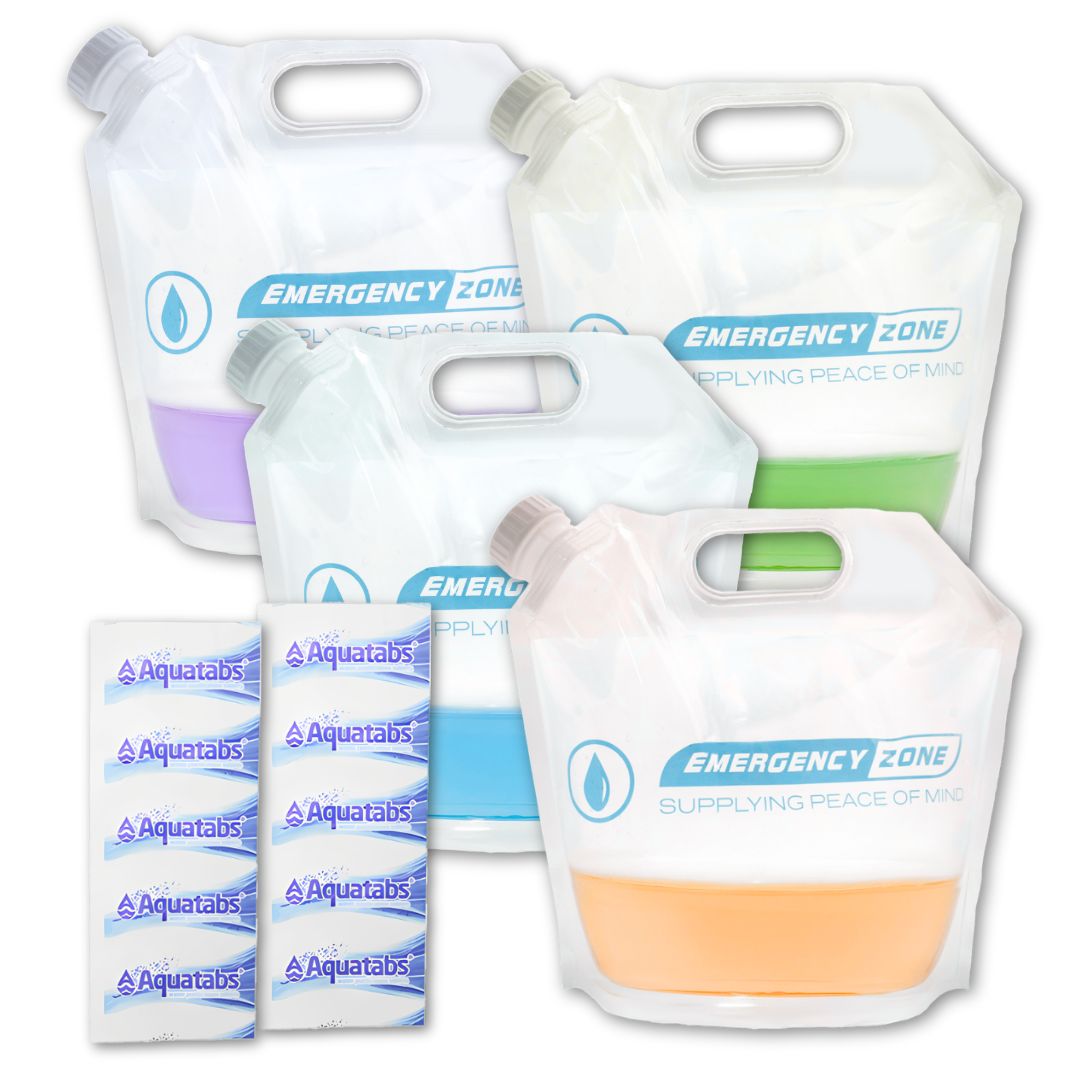 4 Liter / 1 Gallon Emergency Water Storage Pouch with Water Purification Tablets - Portable Survival Water Bag for Camping, Hiking, and Disaster Preparedness