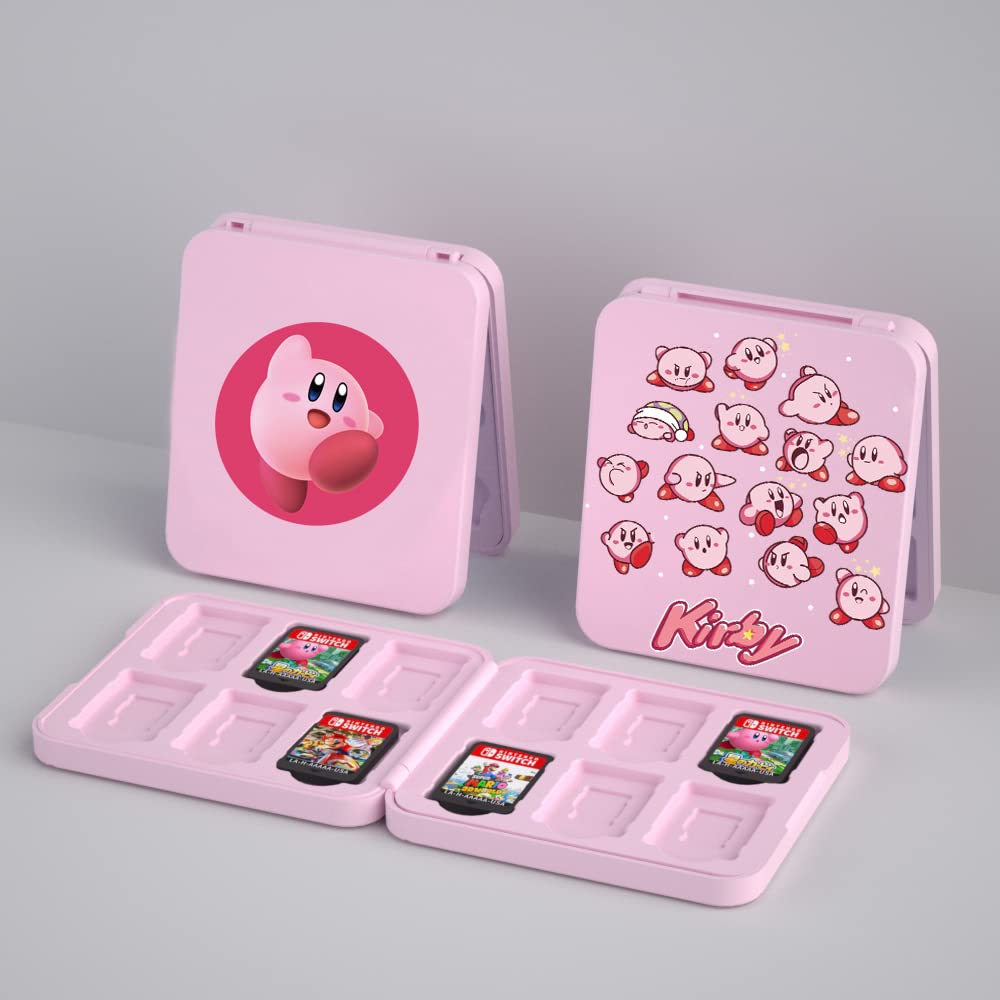 PERFECTSIGHT Nintendo Switch Game Card Holder Case - Slim Hard Shell Storage for Switch Lite/OLED with 12 Cartridge Slots | Cute Kirby Design | Shockproof & Portable Protection | Perfect for Travel, Gaming Parties & On-the-Go Organization
