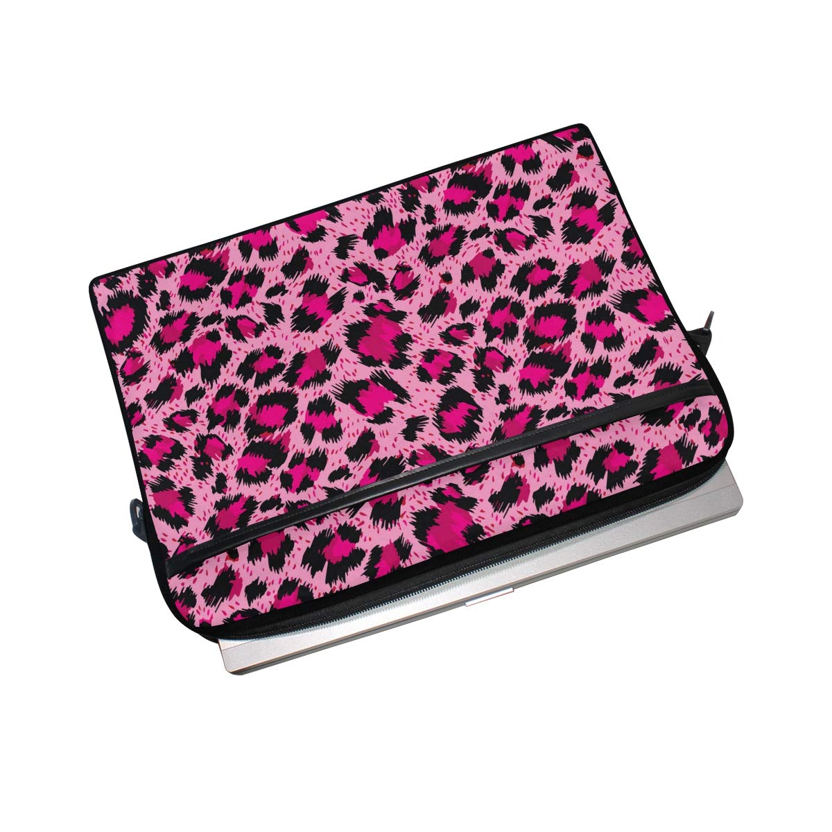 VIKKO Luxury Pink Leopard Laptop Bag for 11.6-14 Inch Devices, Stylish Shockproof Sleeve with Shoulder Strap, Perfect for Work, Travel, and School