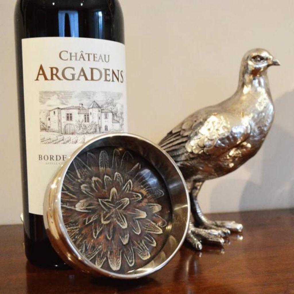 Premium Cock Pheasant Feather Wine Coaster Set - Natural Decorative Drink Coasters for Wine Glasses & Cocktails - Elegant Home Bar & Party Accessories