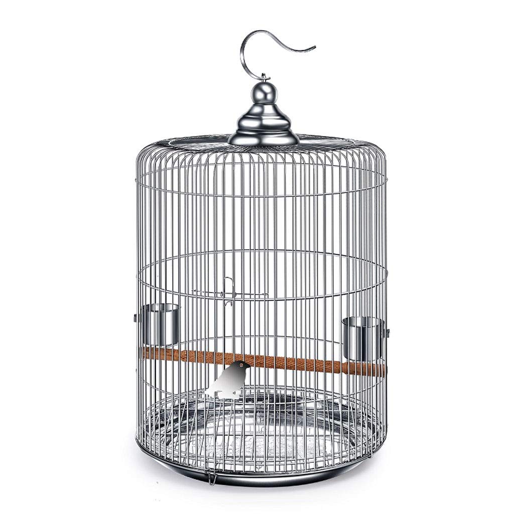 Stainless Steel Large Bird Cage with Metal Hooks - XXL Round Outdoor Bird Villa & Travel Cage for Parrots, Canaries & Finches - Perfect for Home, Garden & Travel Use