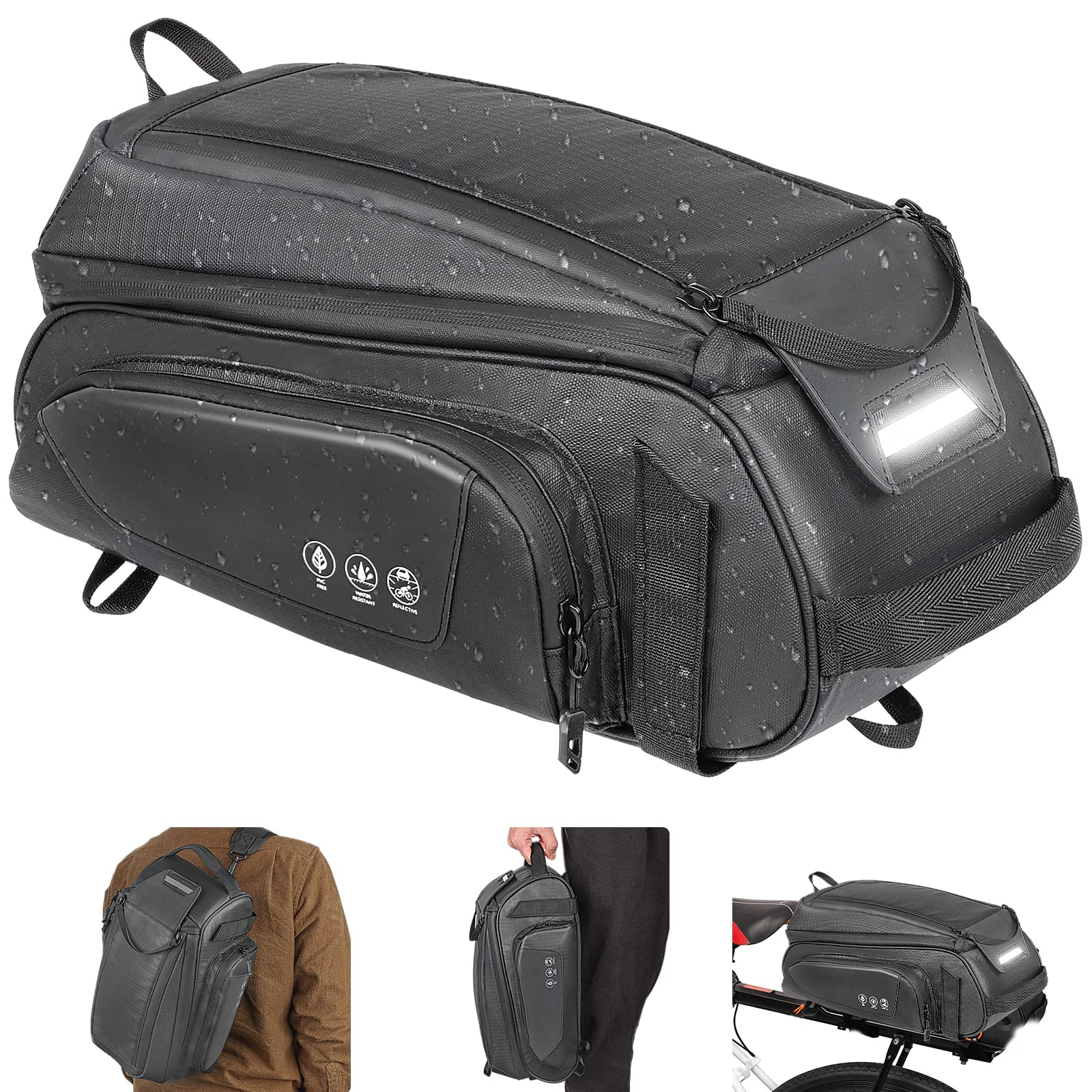Waterproof 8L Bike Rack Bag - Reflective Bicycle Trunk Pannier with Shoulder Strap | Rear Carrier Storage for Commuting, Cycling & Outdoor Adventures
