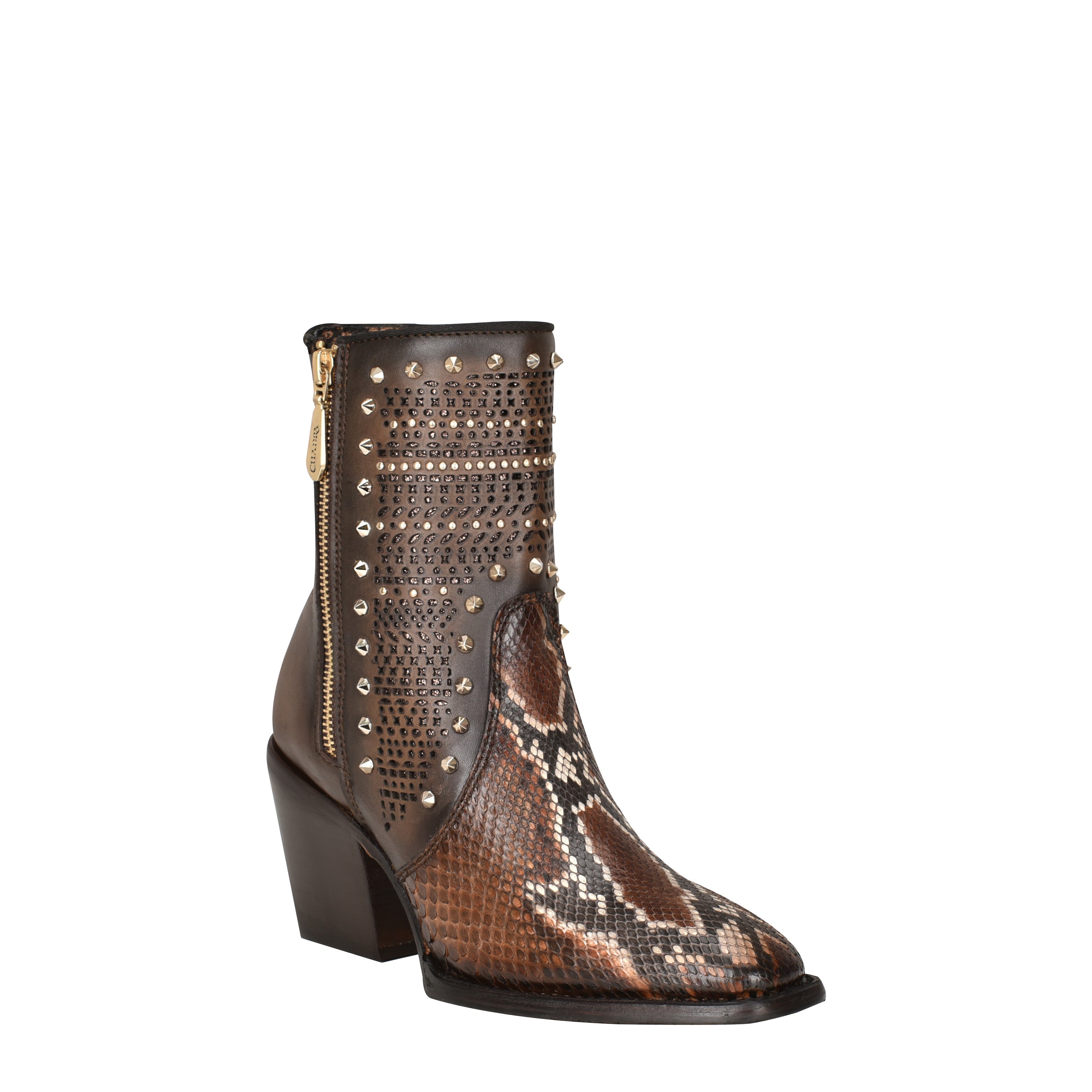 **Women's Cuadra Brown Fashion Cowboy Python Leather Ankle Boots - Stylish Western Boots for Casual & Country Wear**