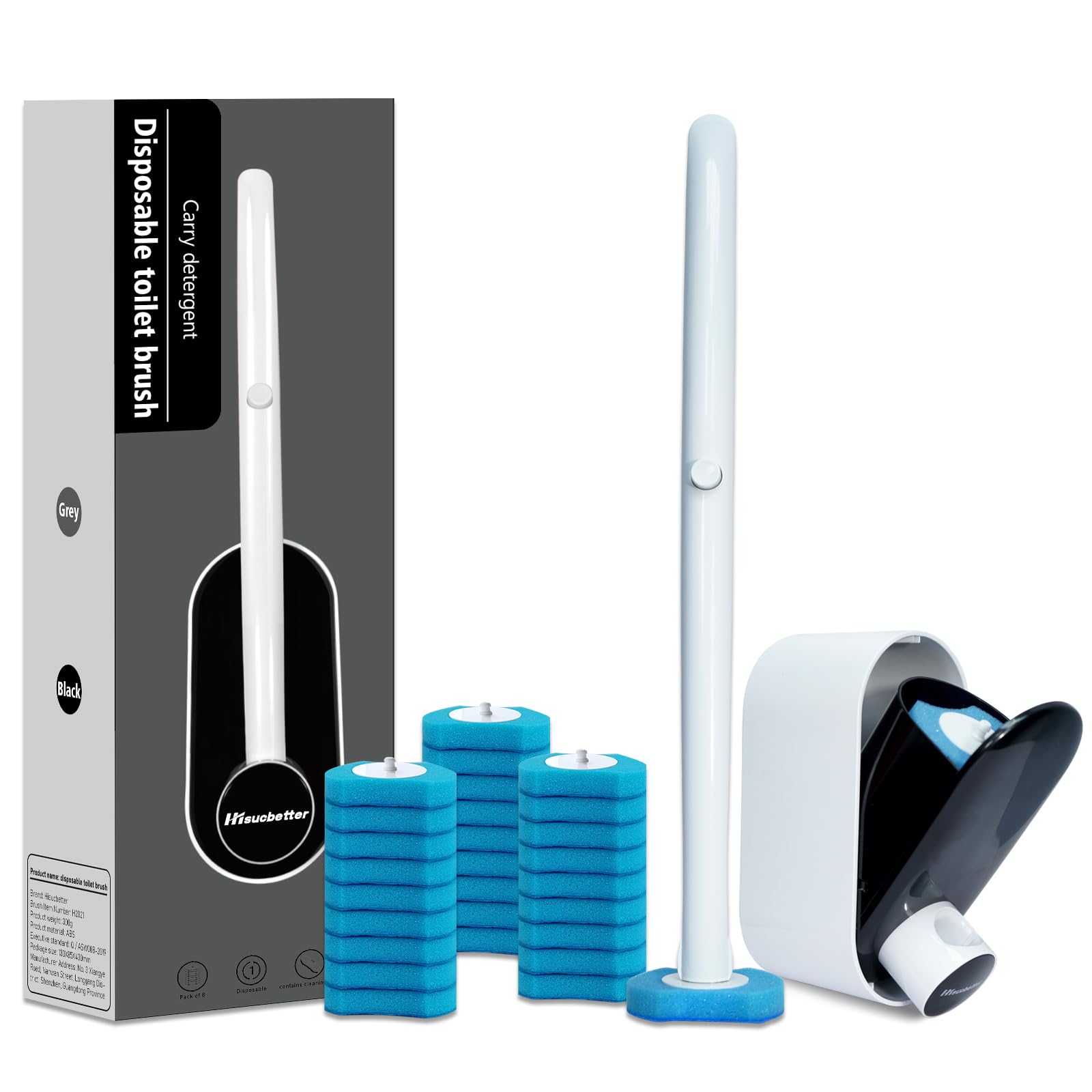 Disposable Toilet Brush and Holder Set with 32 Refill Heads - Pre-Loaded Scrubbing Solution for Deep Cleaning - Bathroom Cleaning Supplies Kit (Black, 1-Pack) - Perfect for Home, Apartment & RV Toilet Maintenance
