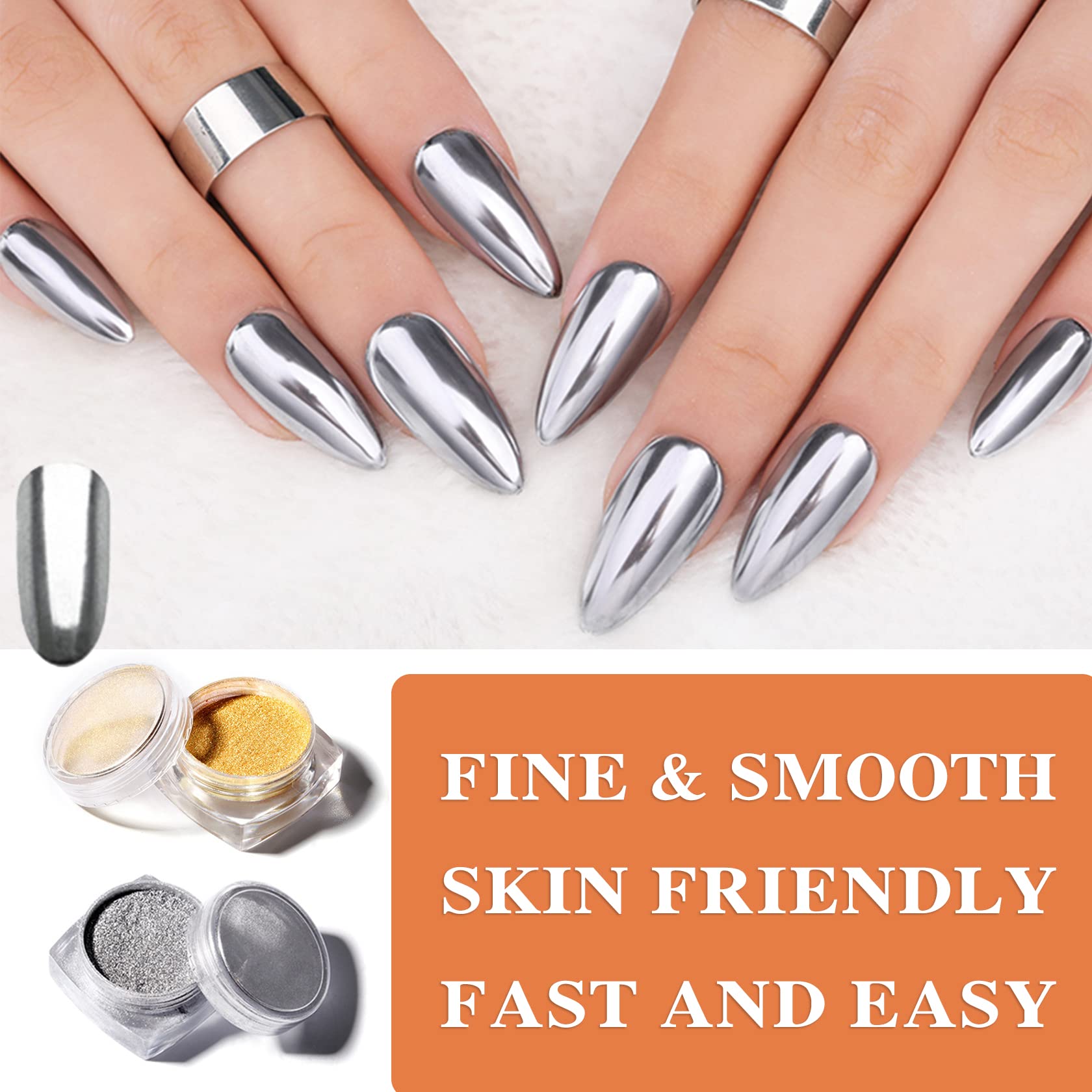 Silver Gold Mirror Chrome Nail Powder - Metallic Holographic Nail Pigment Set for Gel Nails | DIY Manicure, Nail Art Design, Salon & Home Use