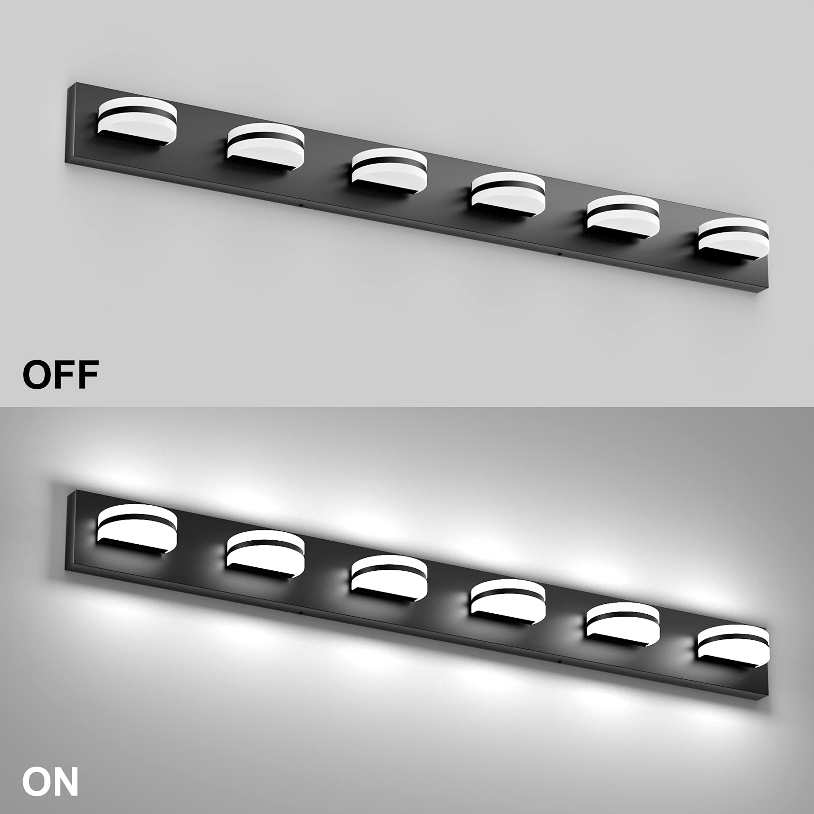 Aipsun 6-Light Modern Black LED Vanity Light Fixture - Up and Down Lighting for Bathroom Mirror - 6000K Cool White - Perfect for Bathroom, Dressing Room & Makeup Area