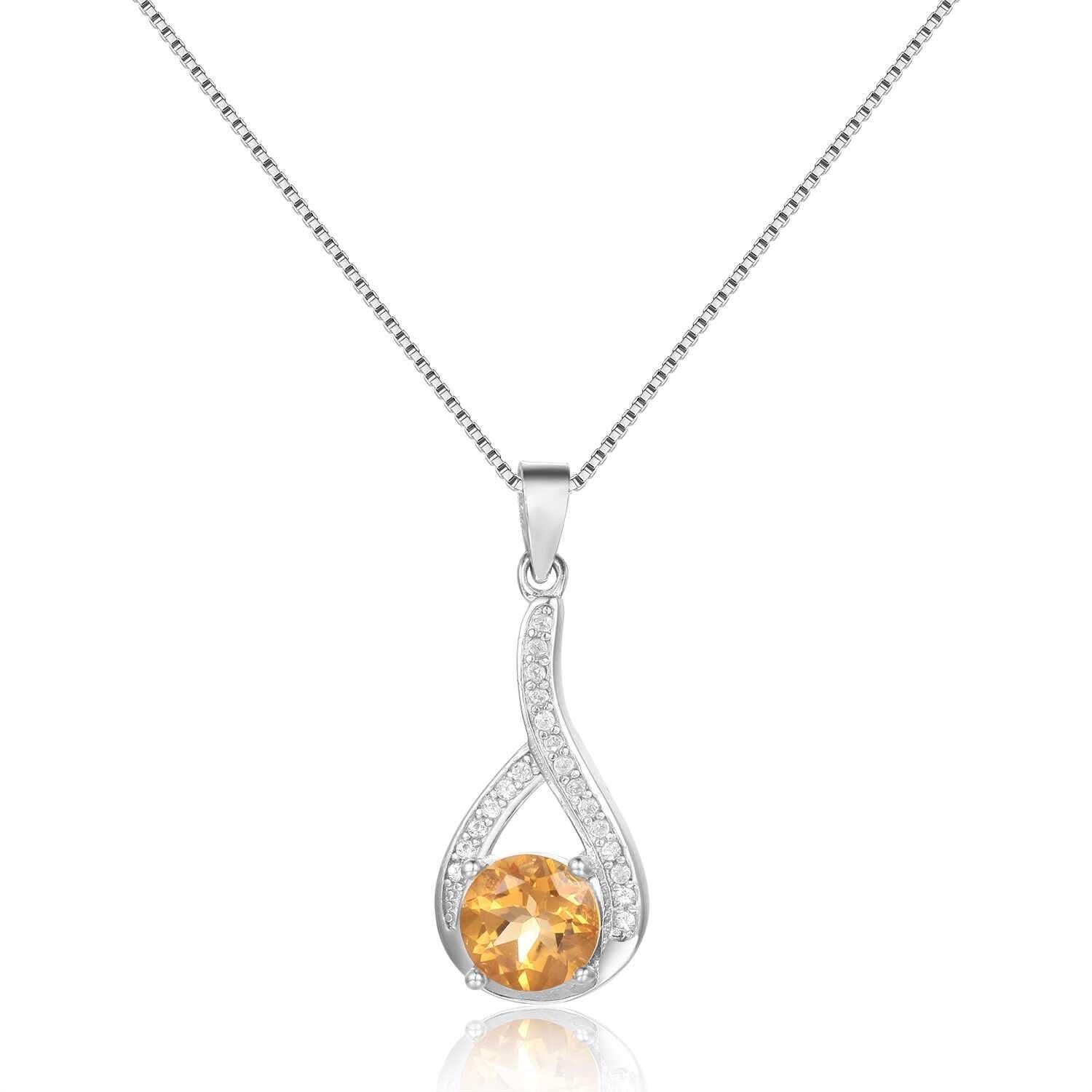 Natural Citrine Round Pendant Necklace for Women - 925 Sterling Silver Gemstone Jewelry Gift for Birthday, Anniversary & Everyday Wear