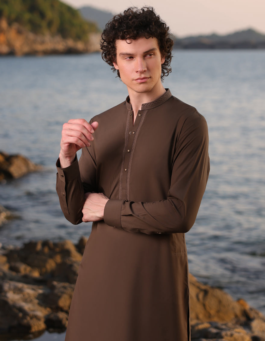 Stylish Blended Brown Kurta Trouser by J. Junaid Jamshed - Perfect for Eid, Weddings & Casual Wear