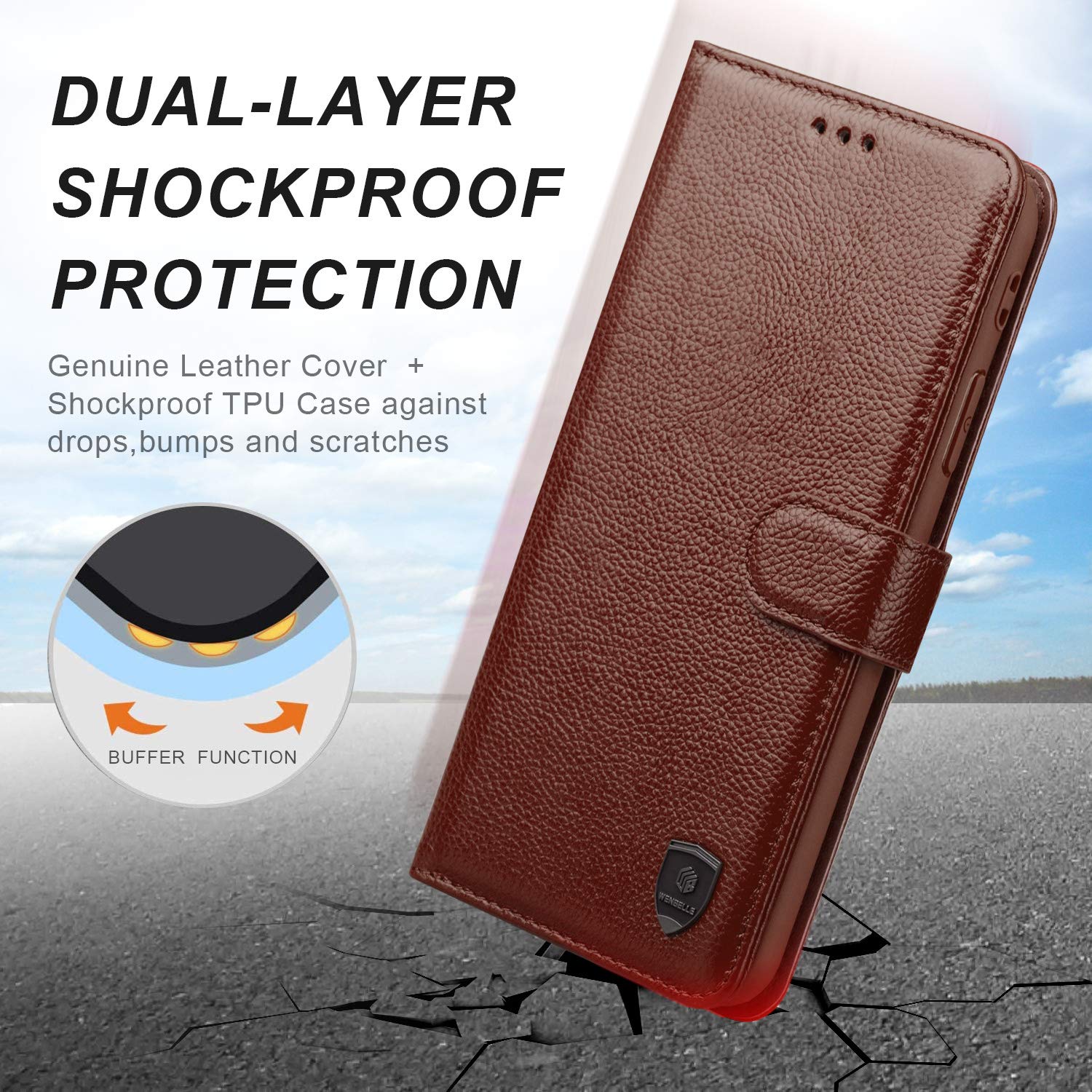 Premium Genuine Leather Wallet Case for iPhone 12 Pro Max 5G (6.7 inch) - RFID Blocking Protection, Shockproof TPU, Built-in Stand | Perfect for Business, Travel & Everyday Use